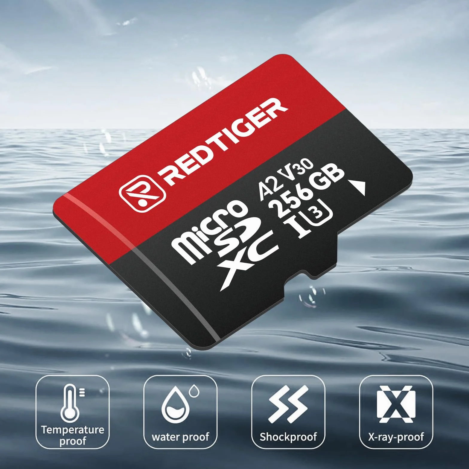 REDTIGER Karta Micro SD High Speed 256 GB z adapterem, microSDXC UHS-I klasa 10, U3, V30 A1, uchwyt do kamery pokładowej i nagrywanie wideo 4K