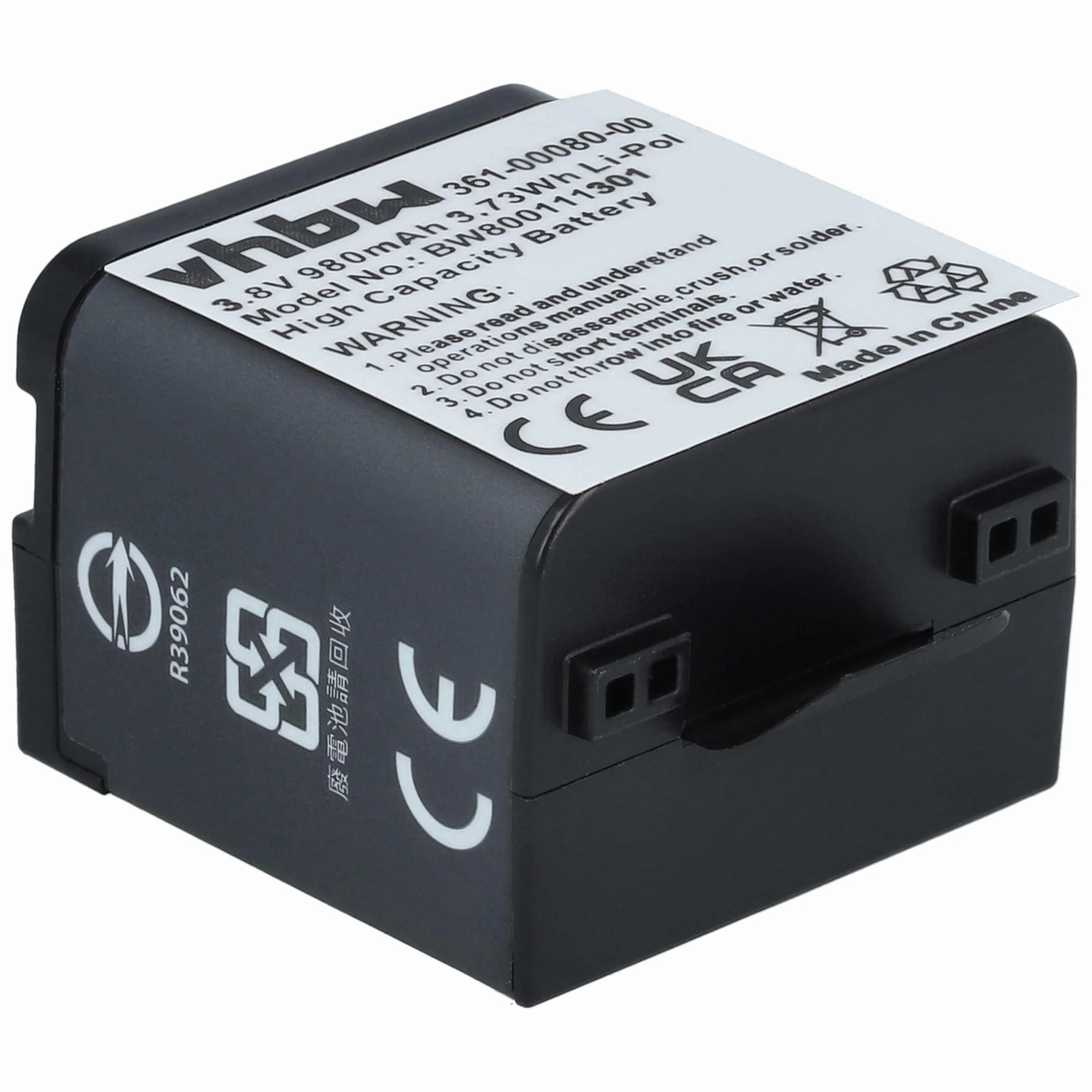 vhbw Akumulator kompatybilny z kamerą Garmin Virb X, X compact, XE video Camcorder (980 mAh, 3,8 V, litowo-polimerowy)