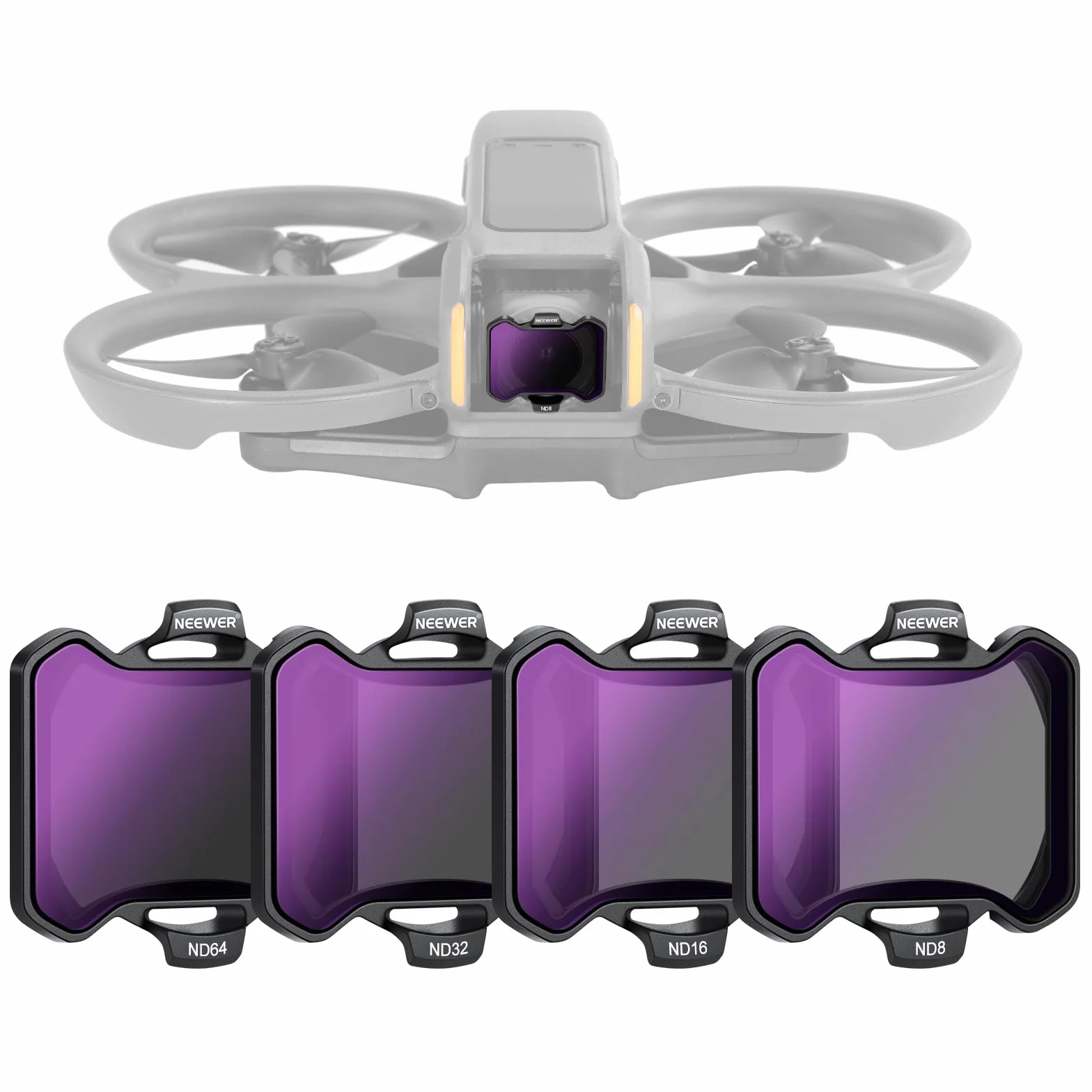 NEEWER Zestaw filtrów neutralnych 4 sztuk dla dji Avata 2, ND8/ND16/ND32/ND64, akcesoria do drona, szkło HD z dwustronną powłoką, bez zakłóceń z osłoną obiektywu