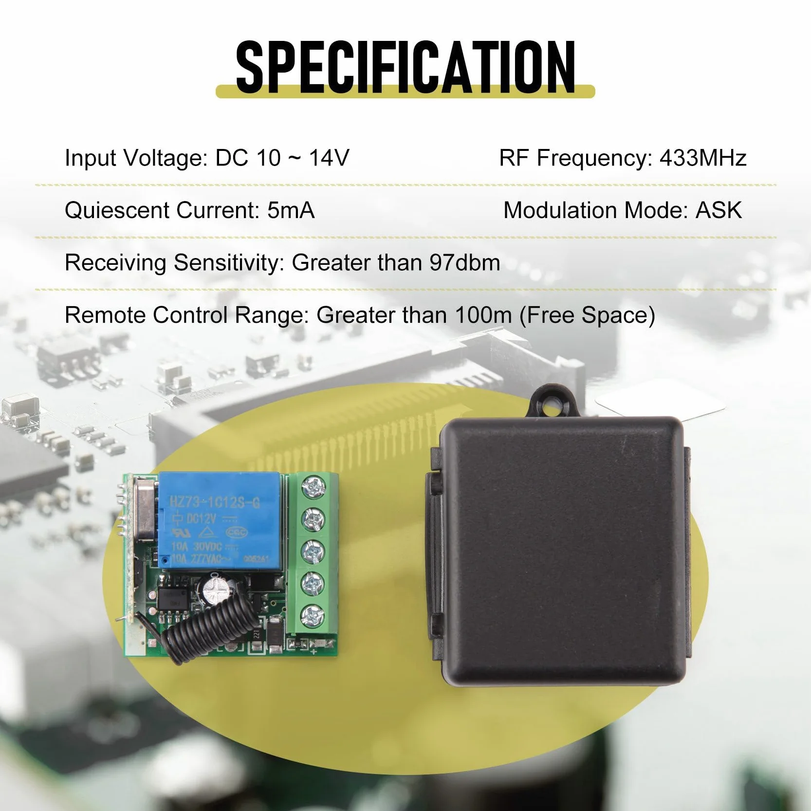 12V DC 1CH 433MHz RF przełącznik zdalnego sterowania bez modułu przekaźnikowego uniwersalny odbiornik 433 MHz DIY zestaw przycisków nadajnika