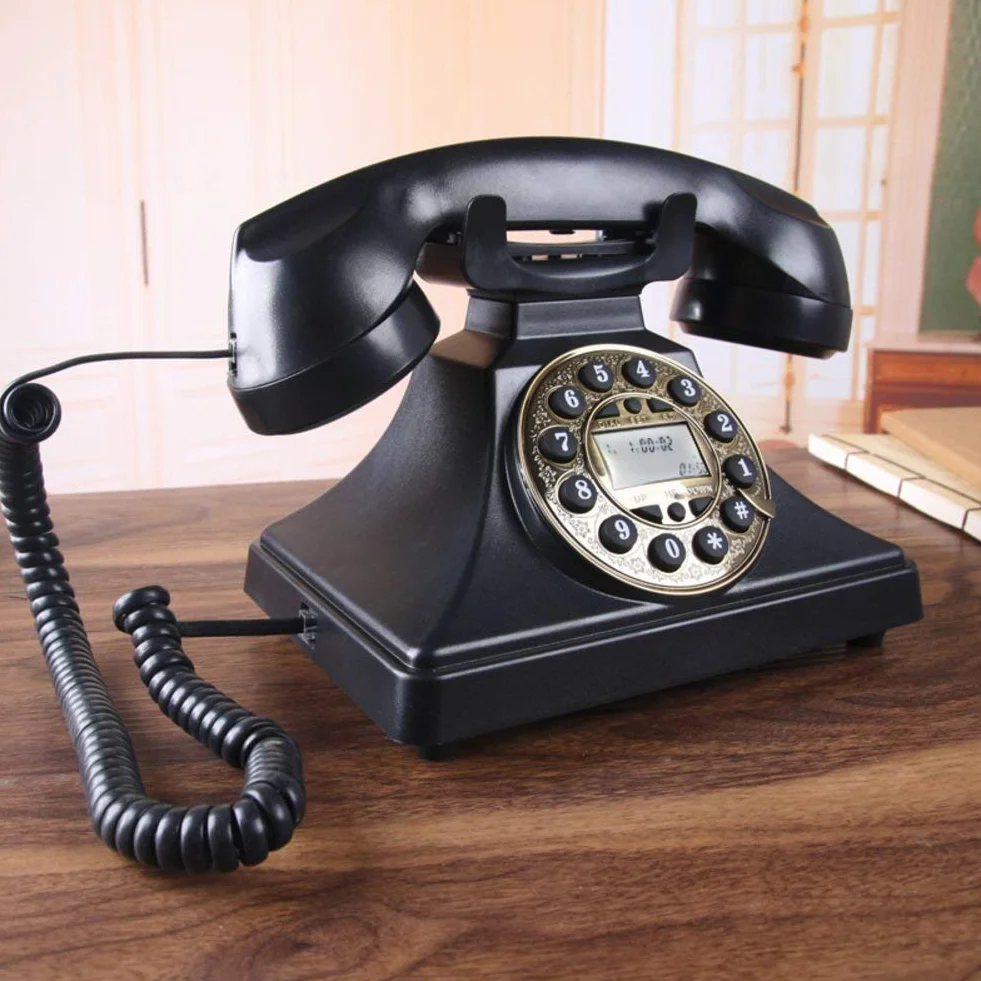 Vintage europejski zabytkowy telefon amerykański retro stacjonarny do domowego biura czarny metalowy obrotowy