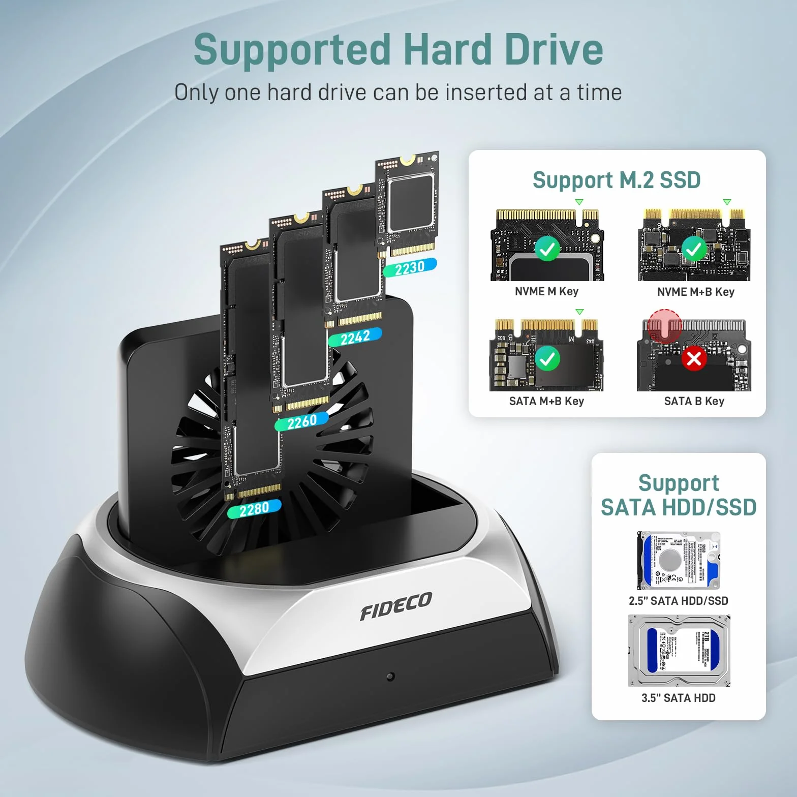 FIDECO Stacja dokująca do dysku twardego M.2 NVME i SATA HDD 2,5 i 3,5" z wentylatorem chłodzącym - ostateczne rozproszenie