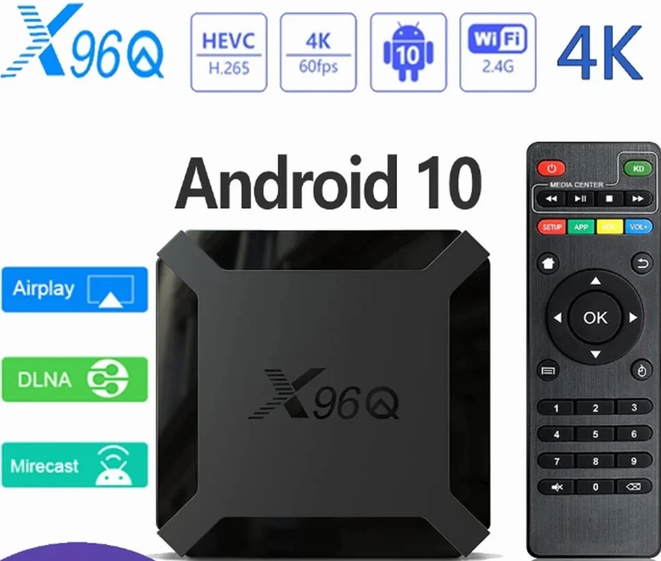 X96Q 2GB RAM16 GB ROM Box Android TV Box Media Player Wysoka jakość (Android 9.0) z pilotem i kablem HDMI, odtwarzacz multimedialny 4K chromecast TV Box