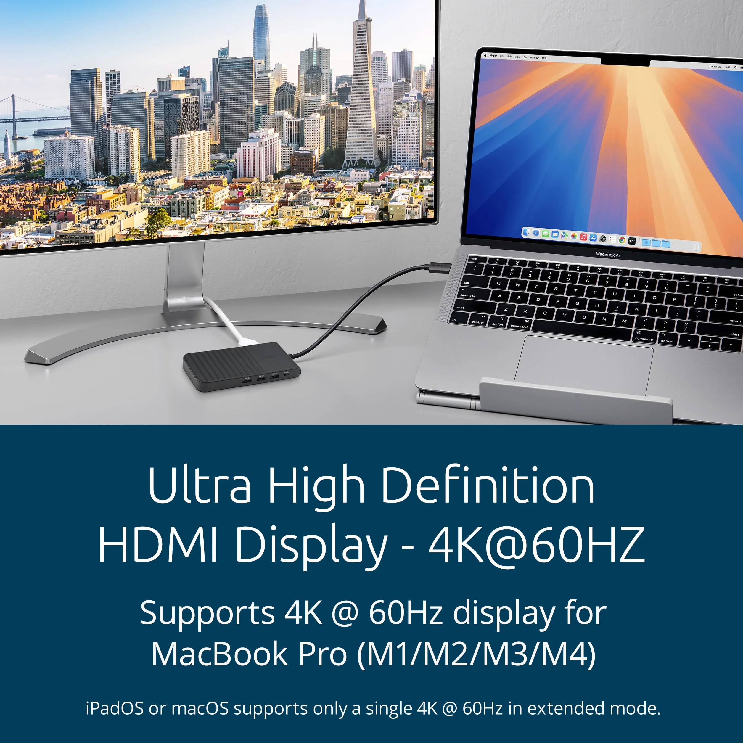 Mobilna stacja dokująca UH1500P Kensington EQ USB-C, potrójne wyjście wideo. Pojedyncze 8K@30Hz. Podwójne 4K@60HZ oraz potrójne 1080p@60Hz. Kompatybilna z laptopami Lenovo, HP, Dell, MacBook. K34039WW