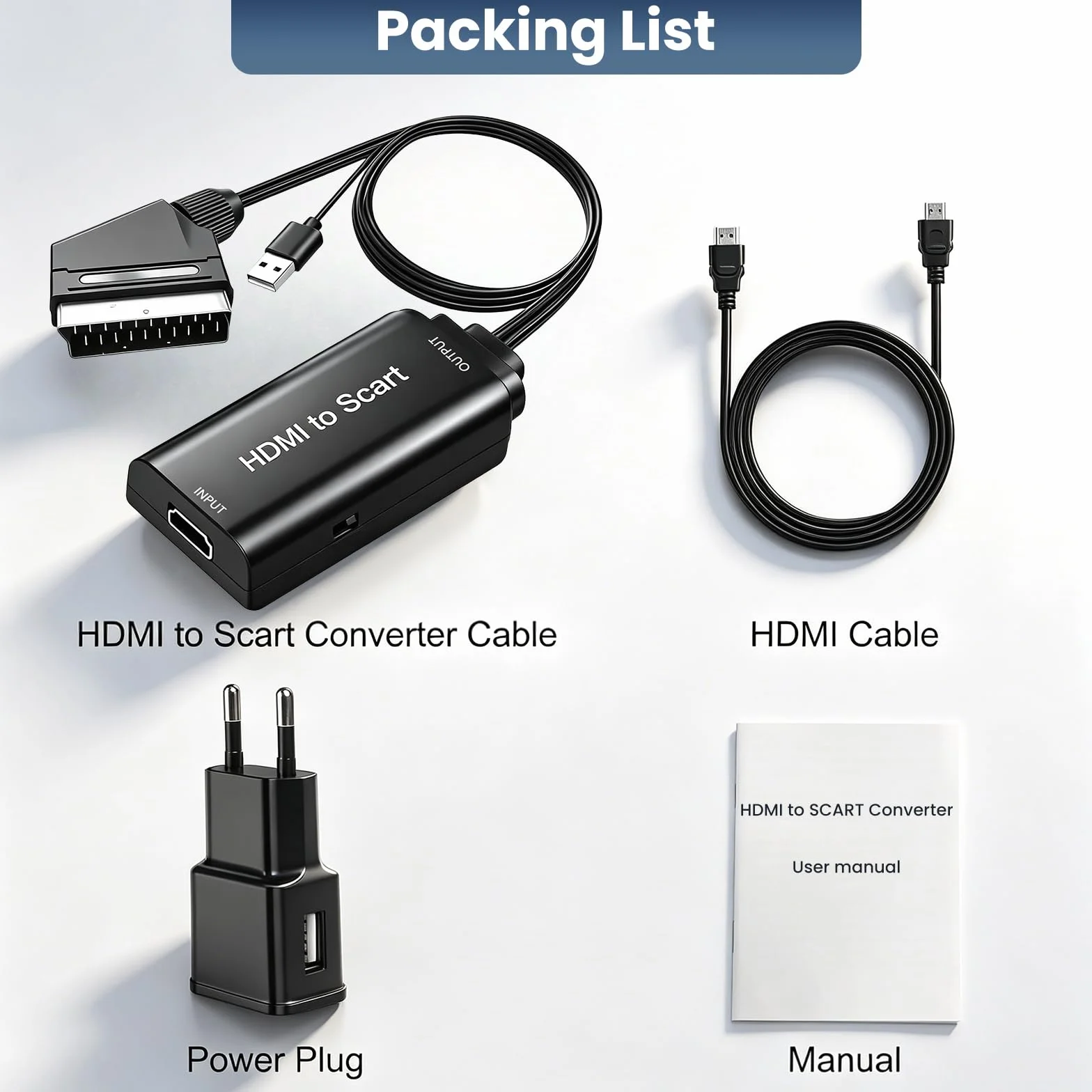 AMANKA Konwerter HDMI na Scart z Kablem - Adapter Full HD 1080P Video Audio do HDTV, STB, VHS, Xbox, PS3, Sky, DVD, Blu-ray