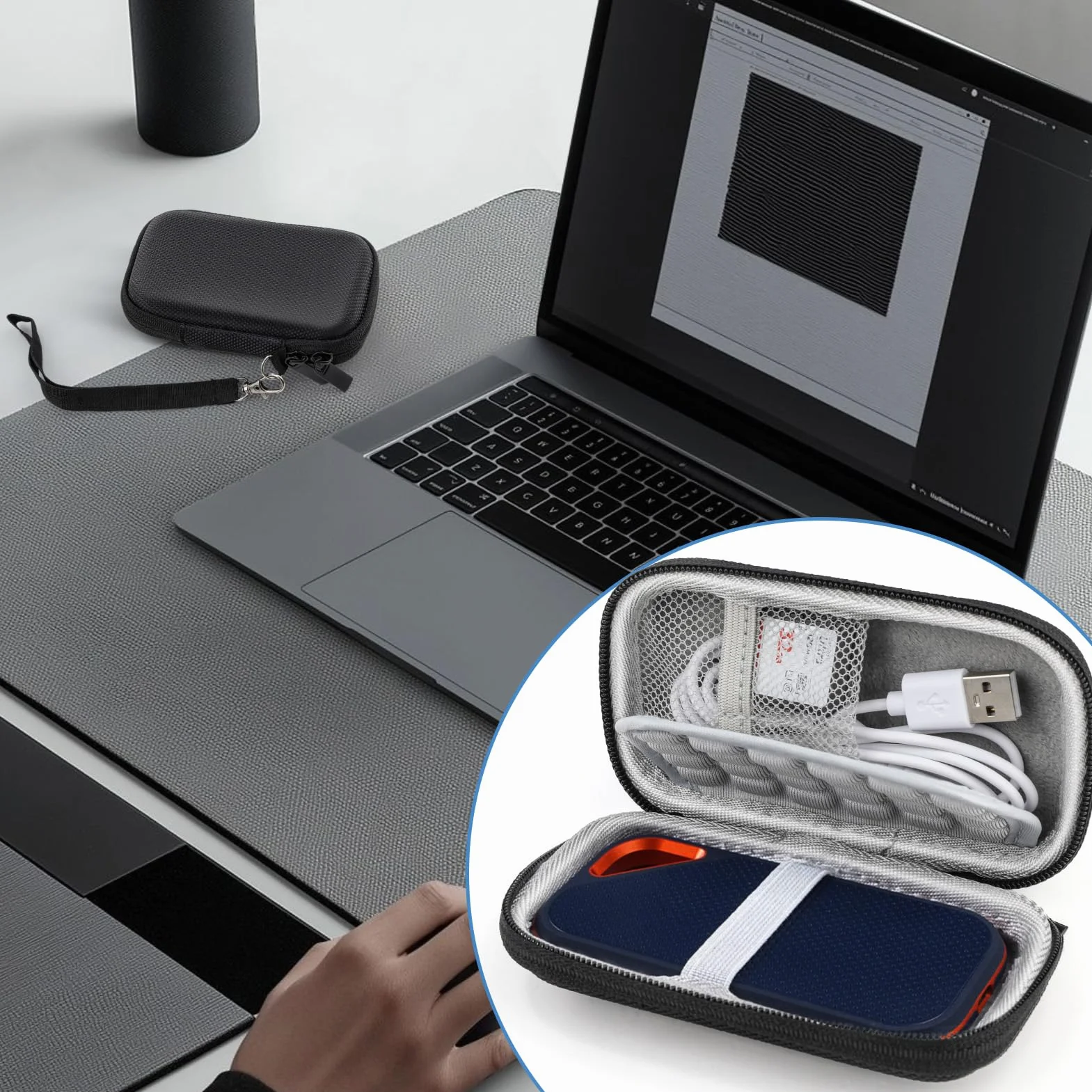 GlasFlength Etui do SanDisk Extreme PRO, kieszeń na dysk twardy do SanDisk 1TB 2TB twarde etui ochronne z paskiem na rękę SSD Case do SD SSDE81/SD SSDE80/SD SSDE30 (czarny)