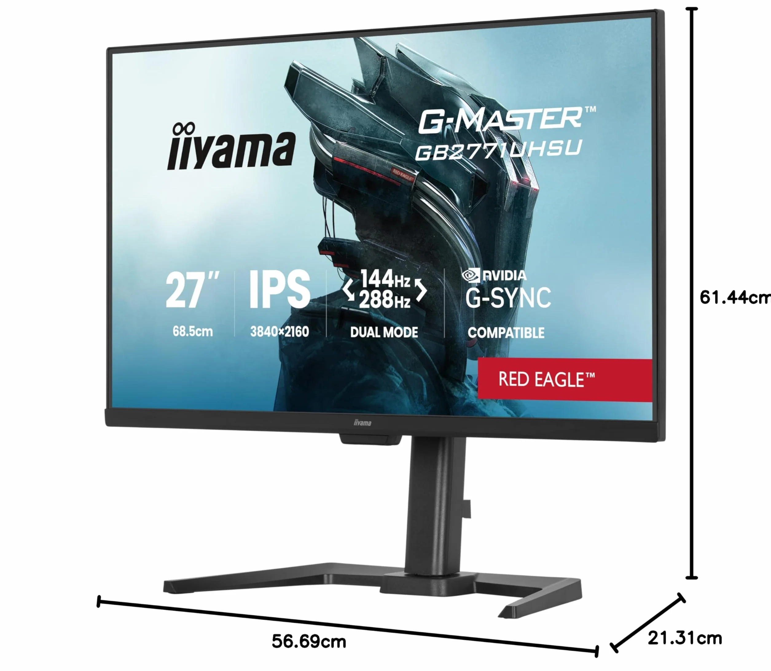 iiyama G-Master GB2771UHSU-B1 27 cali 144 Hz 4K 3840 x 2160, 0,8 ms, kompatybilny z AMD FreeSync Premium/NVIDIA G-SYNC, 2 x HDMI 2.1,1 x DisplayPort, HAS
