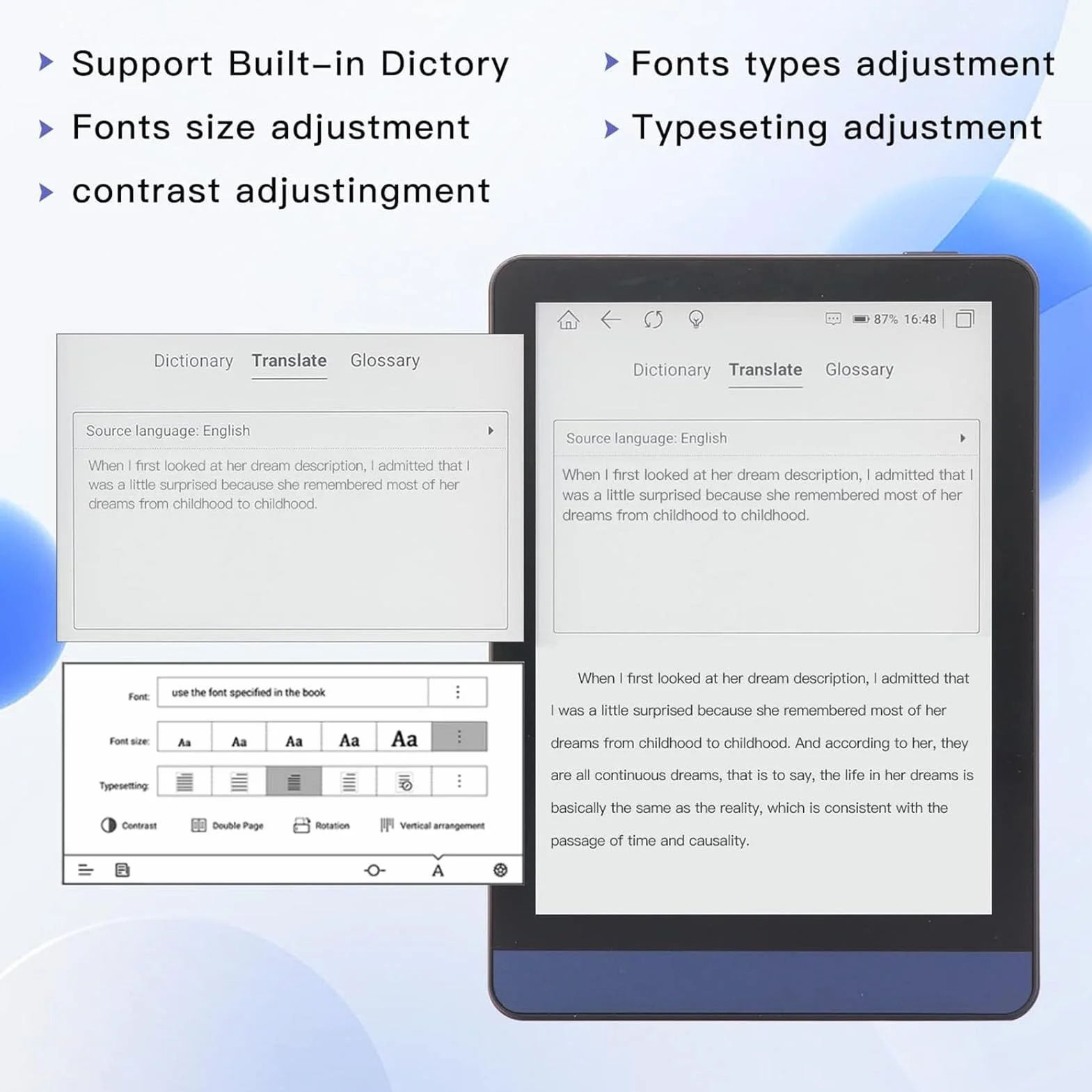 6 -calowy Czytnik Ebooków, 1448x1072 HD Touch Screen Portable Elektroniczny Czytnik Książek na Androida 11, 3GB RAM+32GB ROM, WiFi Bluetooth Glarefree E Readers dla Dzieci