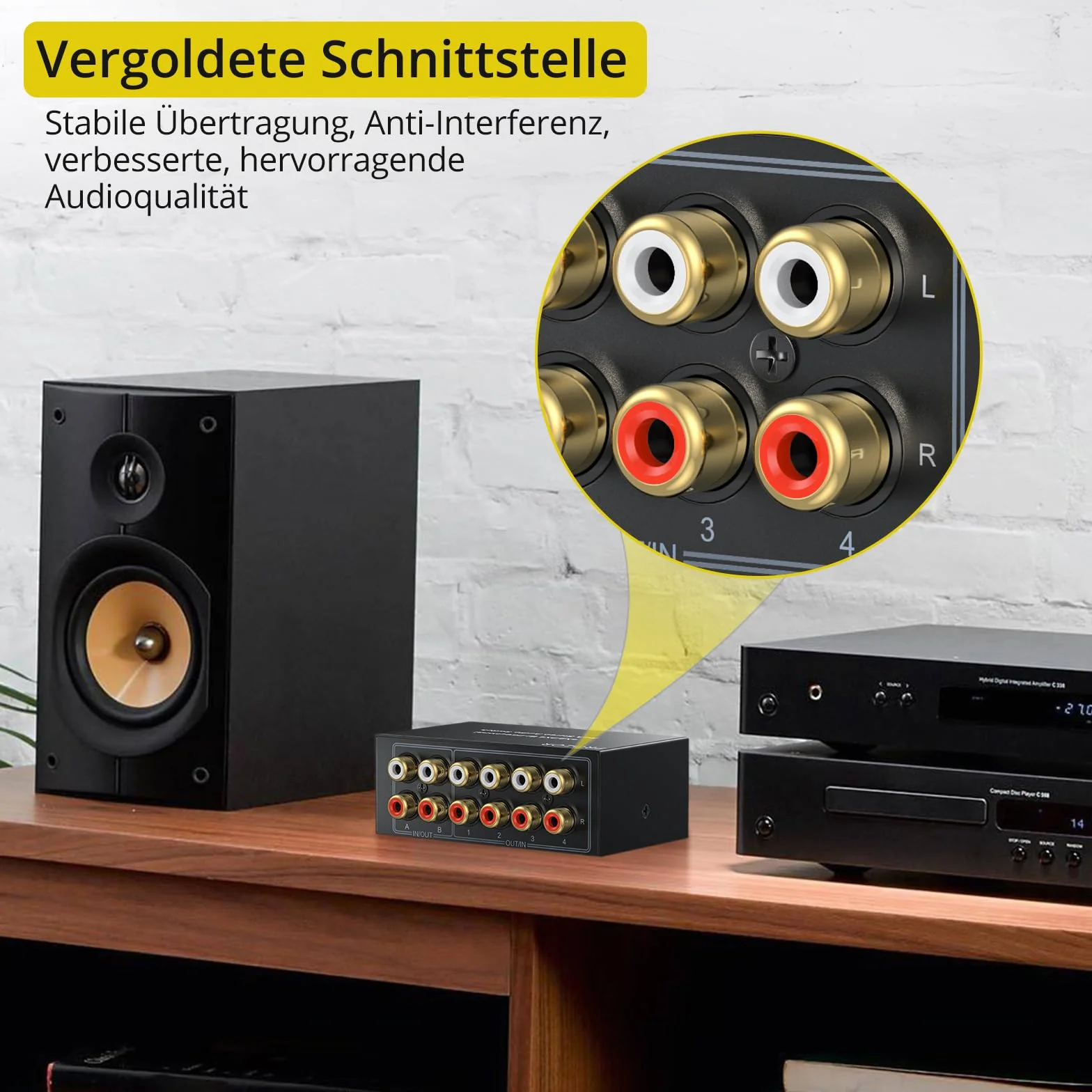 PROZOR 4 x 2/2 x 4 dwukierunkowy przełącznik audio - bez zasilania i wyłączania - metalowa obudowa ze złotymi złączami do systemu audio