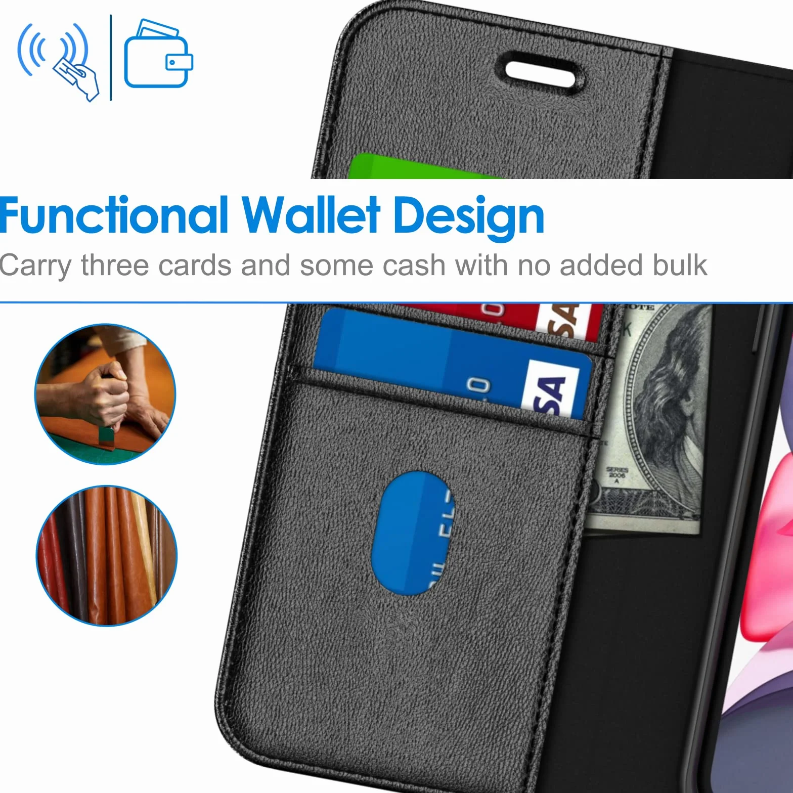 JETech Etui Portfelowe dla iPhone 11, Czarny | Wstrząsoodporna Skóra PU, Uchwyt na Kartę, Magnetyczna Klapka, Funkcja Podstawki