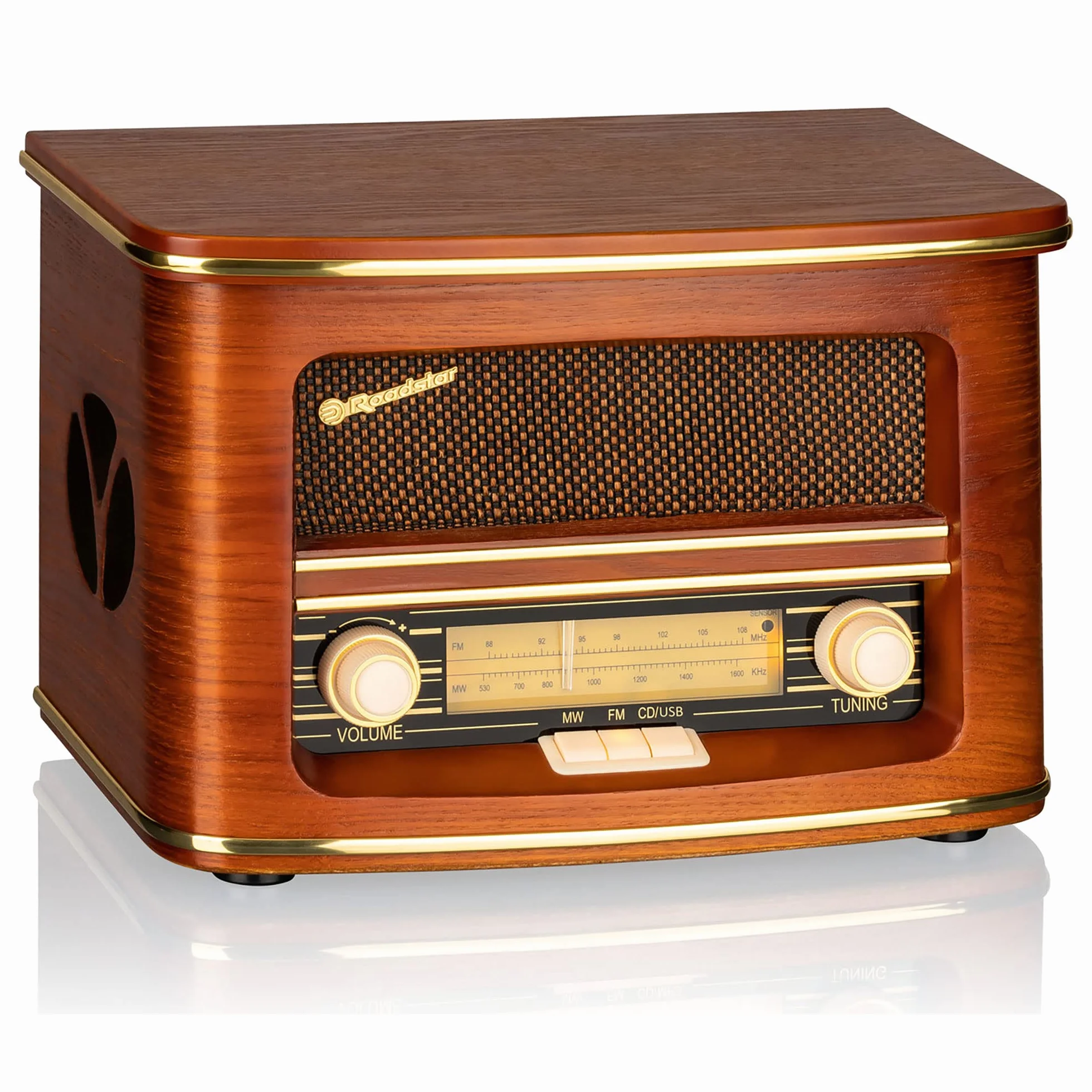 Roadstar HRA-1500UEMP Przenośne radio CD Vintage FM/MW, Odtwarzacz CD-MP3, Funkcja nagrywania USB, Stereo, Pilot zdalnego sterowania, Połączenie słuchawkowe, Drewno