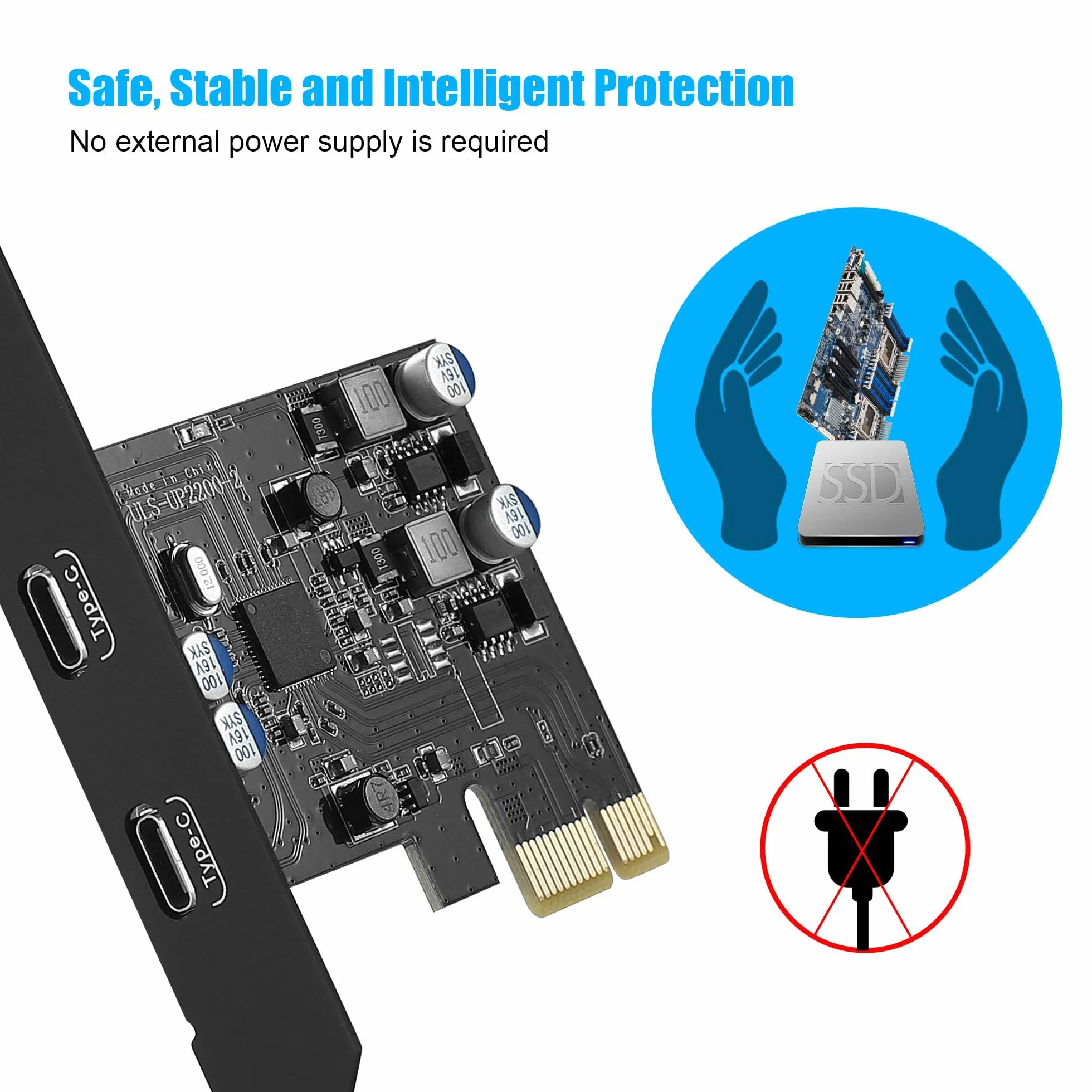 Karta PCIe USB C 2 porty z Power Delivery, karta USB 3.0 5Gbps szybkie ładowanie 20W dla komputera stacjonarnego