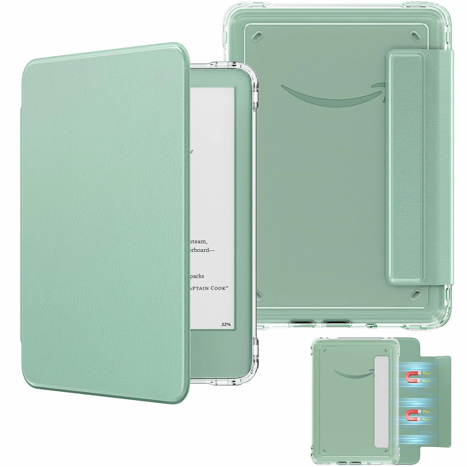 MoKo Odłączane magnetyczne etui do zupełnie nowego Kindle (wydanie 11. generacji-2024/2022) 15 cm, ultra przezroczyste tylne etui odporne na zarysowania światło i powłoka z automatycznym budzeniem/uśpieniem, zieleń agawy