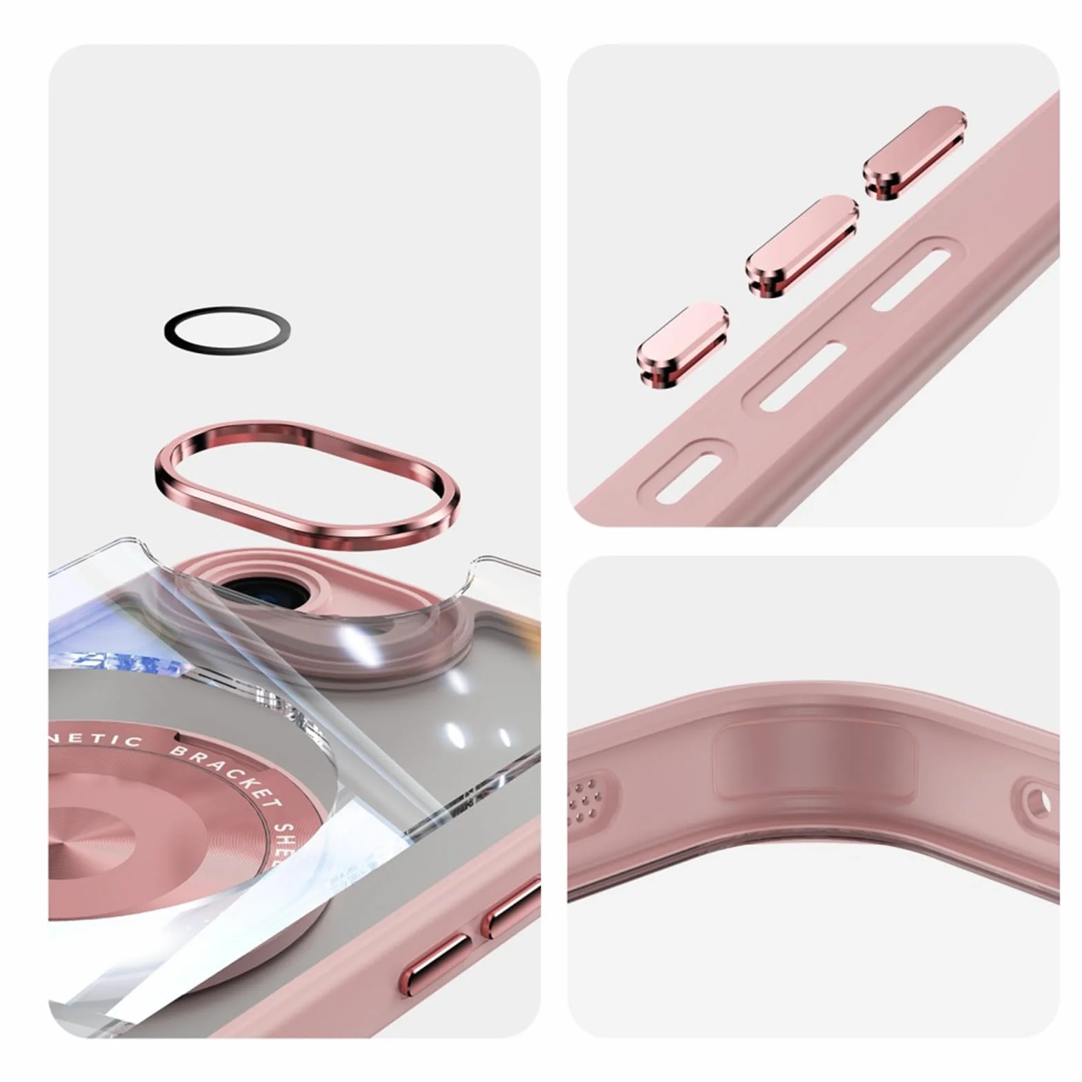 Etui na iPhone'a 17E, pierścień z magnetycznym ssaniem, przezroczyste etui ochrona przed wstrząsami, przezroczysta, smukła tylna obudowa, szary, 17E