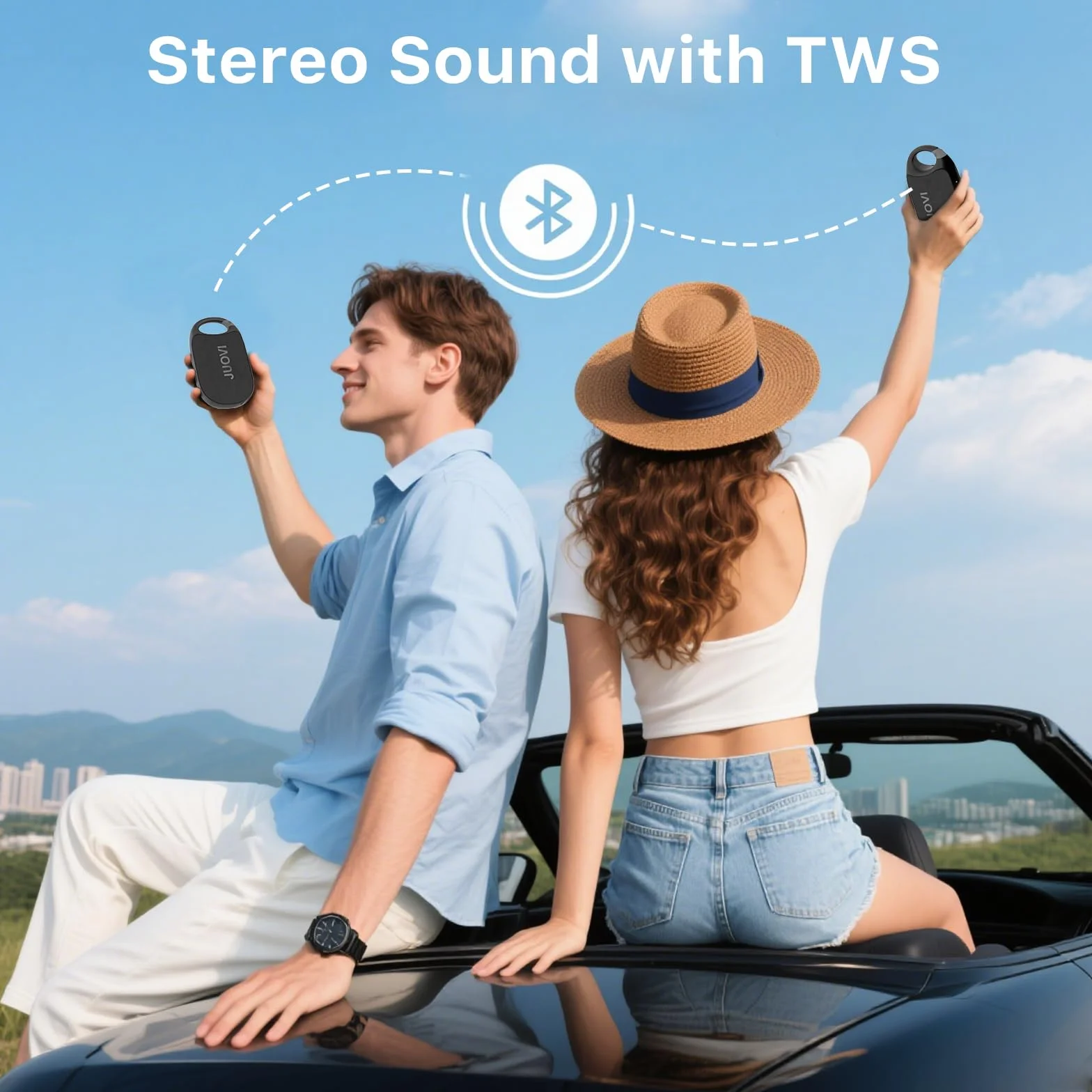 JUOVI CLIP J1 Bluetooth Speaker Portable Speaker z czasem odtwarzania 24h | wodoodporność IP68, zintegrowany karabińczyk, tryb Beat, idealny dla sportu zewnętrznego, imprez, podróży, plaży i użytku w