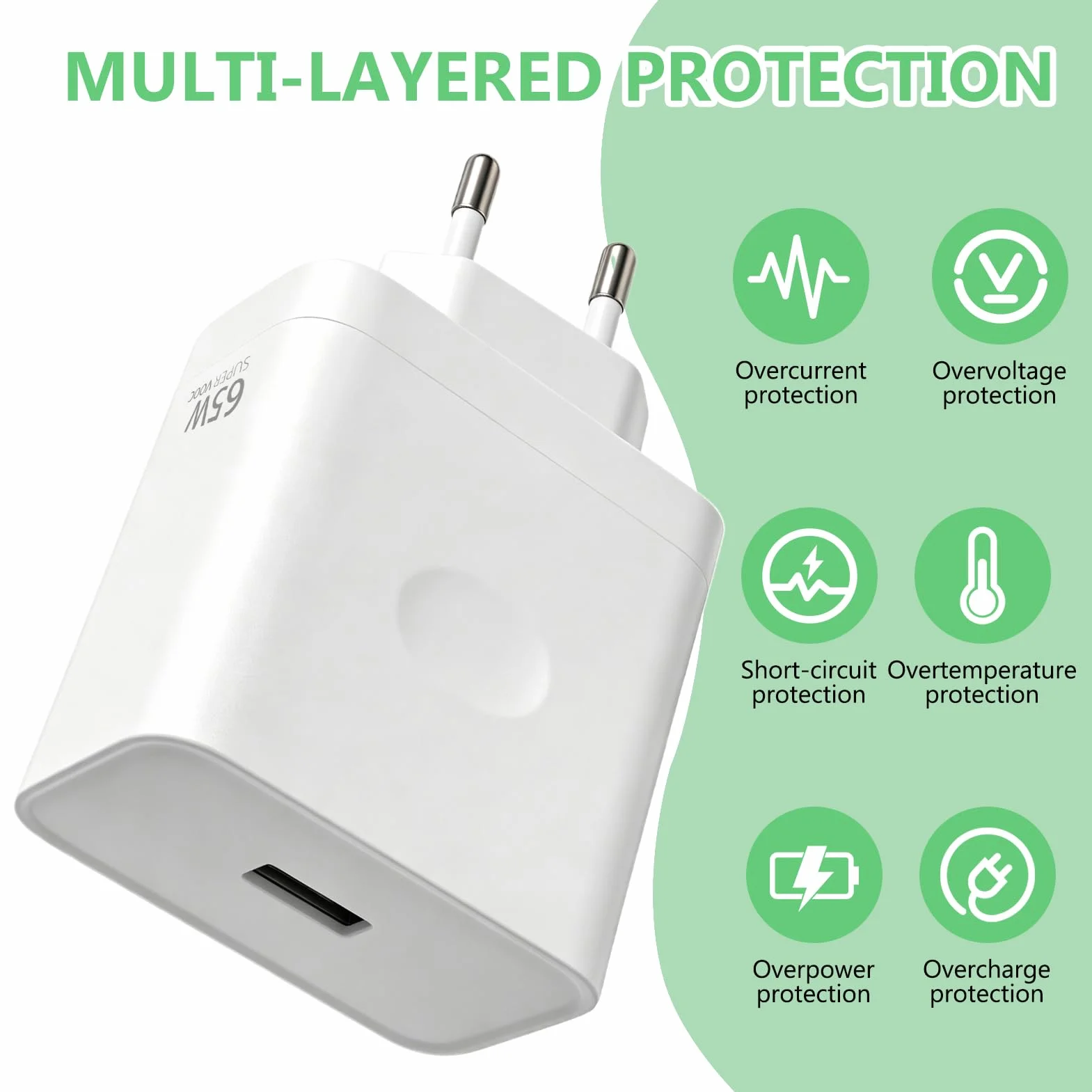 65W USB-C Ładowarka do Super-VOOC, ładowarka super-vooc z kablem USB-A na C Find X7/X6/X5/X3/Reno 11/10/8/7/6 do One-Plus 11/10T Nord 2T/10 Pro do Real-me GT/9 Pro