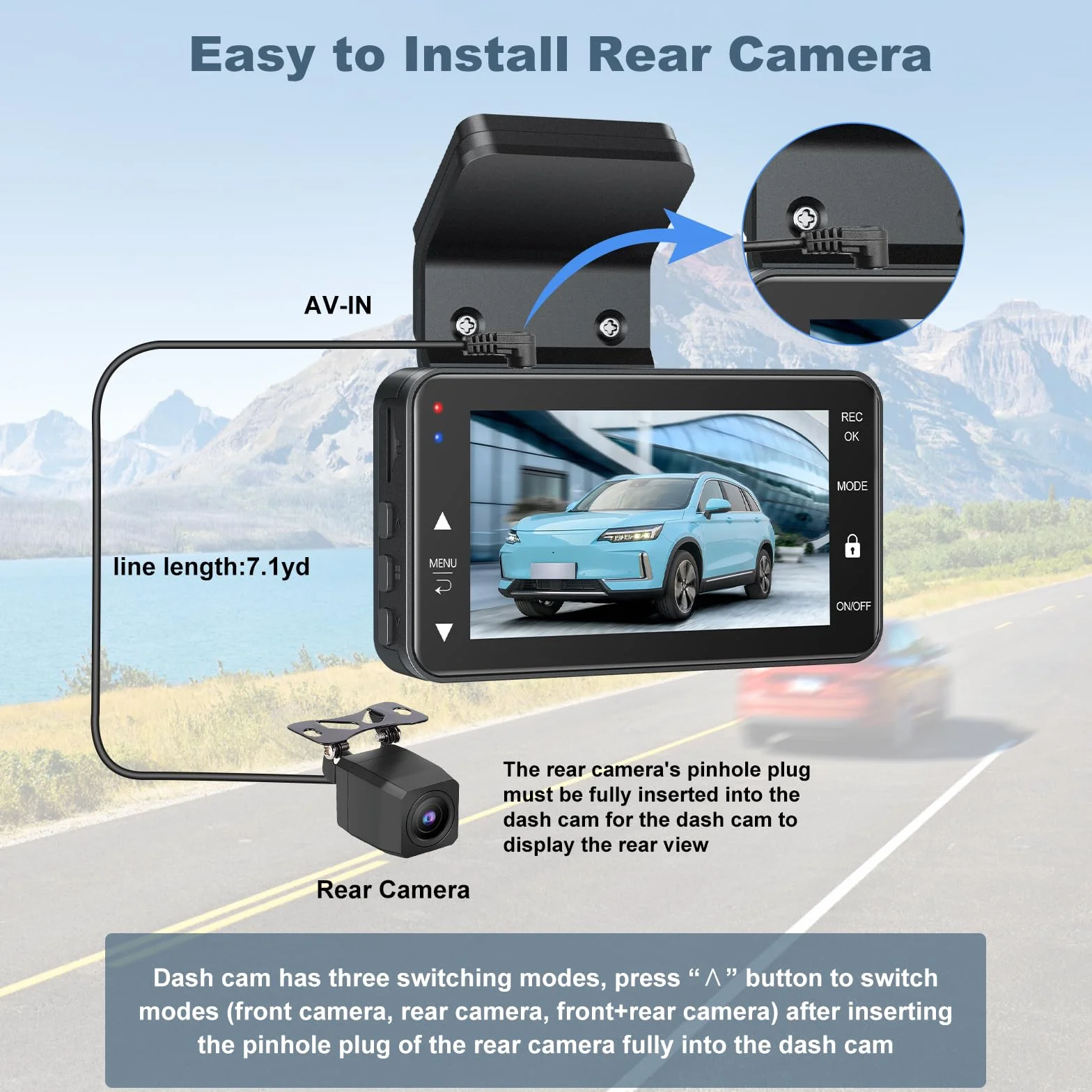 Podwójna kamera samochodowa 4K z przodu i z tyłu, Wi-Fi GPS, ekran dotykowy IPS 7.6 cm, w zestawie karta 64 GB, rejestrator jazdy samochodem z noktowizorem, szeroki kąt 170°, tryb parkowania 24H,