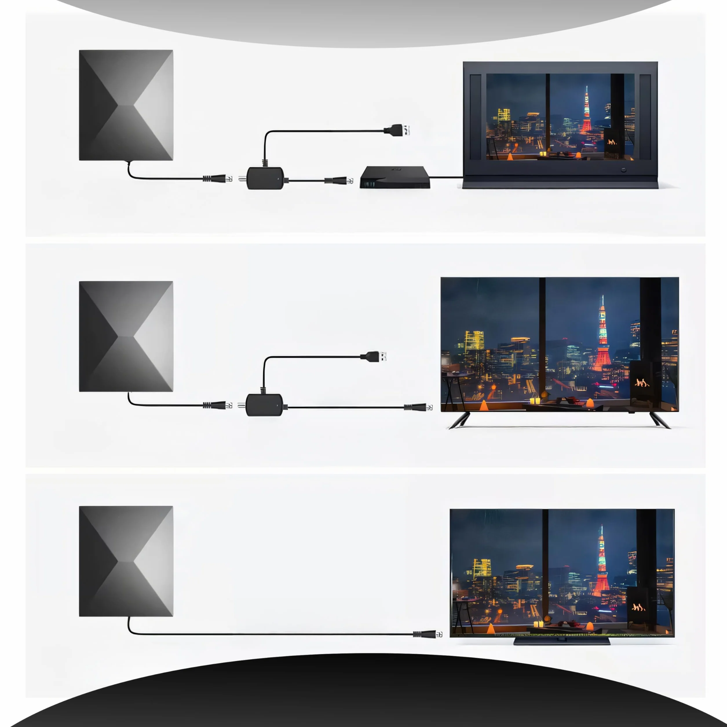 Retoo Antena DVB-T/DVB-T2 ze wzmacniaczem 35 dB, antena wewnętrzna do użytku wewnątrz i na zewnątrz, kabel 5m, odbiór 360°, antena TV do telewizora, dekodera i radia, UHF/VHF/FM, zasilanie DC 5 V