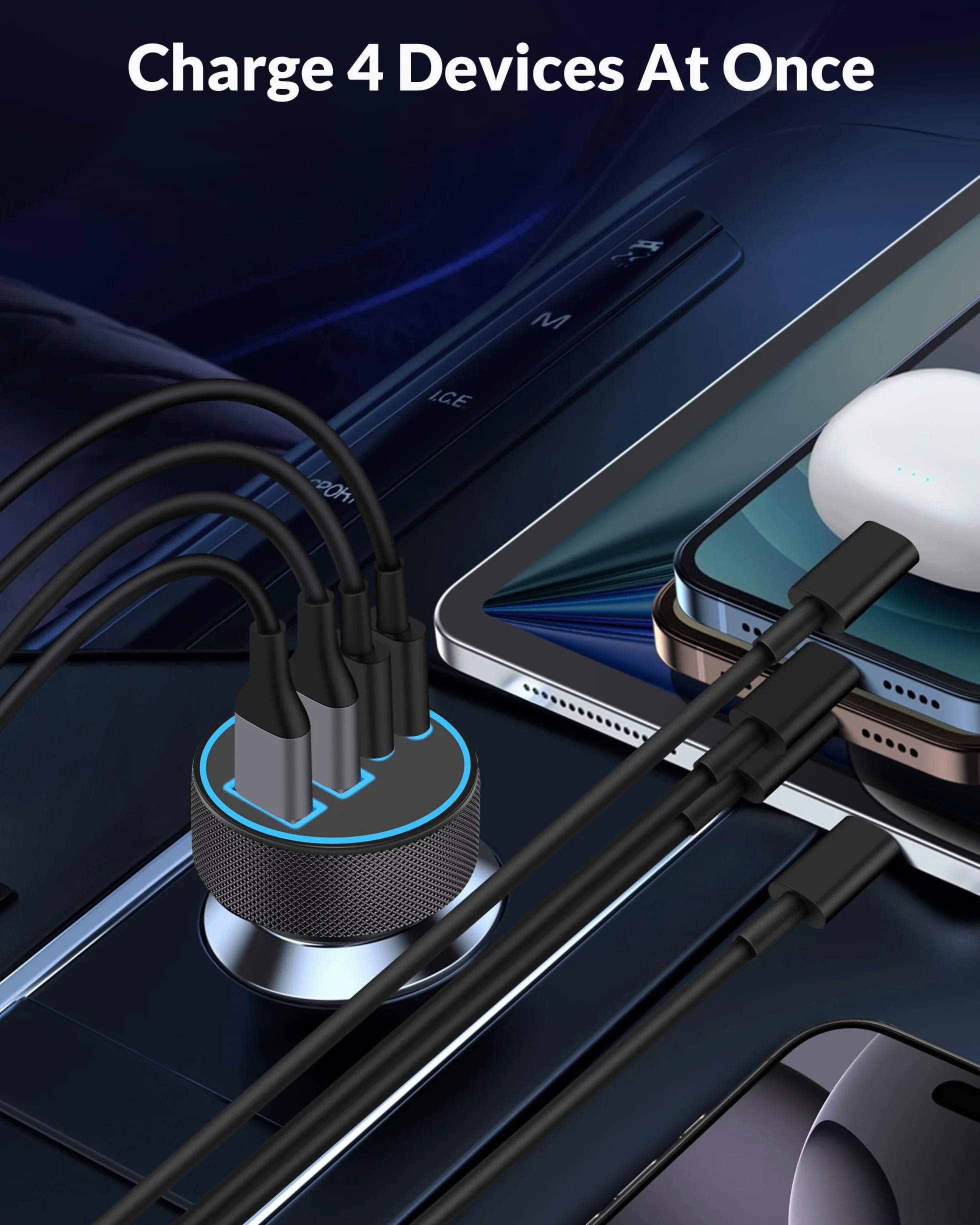[2-pak] Ładowarka samochodowa USB C, 4 w 1 90 W szybkie ładowanie 4-portowe podwójne 45 W USBC i USB A ładowarka samochodowa Cargador Carro zapalniczka adapter do iPhone 16e 16 15 14 13 12 Pro Max