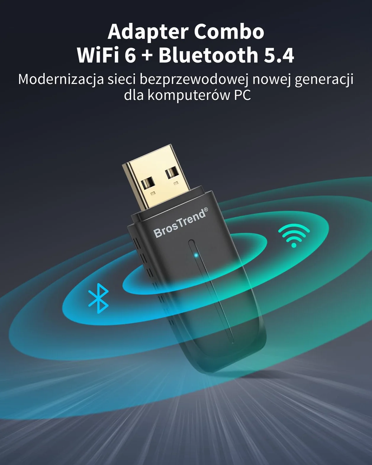 BrosTrend Adapter Bluetooth Wi-Fi AX900 do komputerów stacjonarnych i laptopów, 2 w 1, klucz sprzętowy Bluetooth 5.4, dwuzakresowy 5 GHz 600 Mb/s + 2,4 GHz 286 Mb/s, obsługuje systemy Windows 10/11