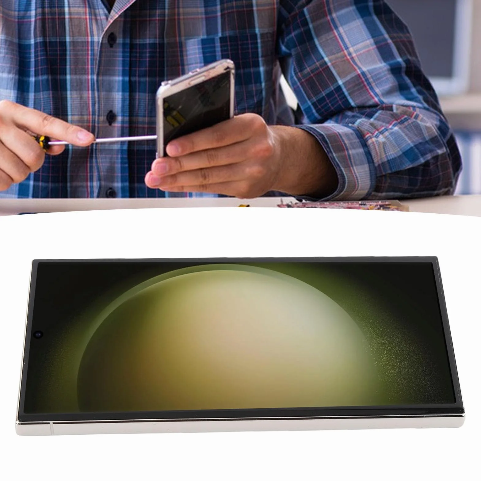 Cocoarm Wymiana Ekranu dla S23 Ultra 5G TFT LCD Zespół Digitizera z Ekranem Dotykowym 6,8 Cala z ramką i Narzędziami do Naprawy 120 Hz Multi Touch dla Użytkowników SM S918 (SILVER)