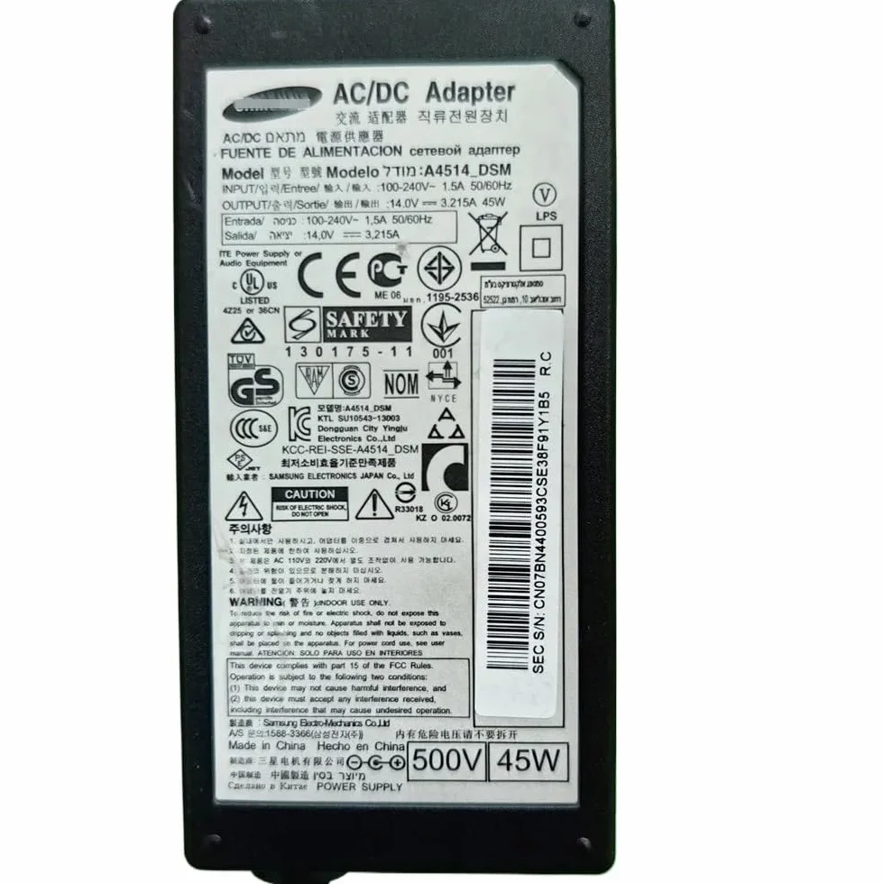 Zasilacz sieciowy do monitora BN44-00593C A4514_DSM 14 V 3,215 A 45 W pasuje do UA22F5100ARLX SYNCM700TFT SYNCM770TFT SYNCM570STFT