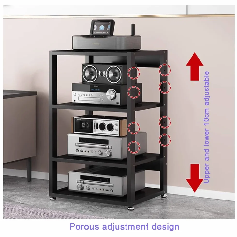 Stojak na komponenty audio, 3/4/5-poziomowy, wytrzymały, na media AV, wzmacniacz HiFi, wysokość 90 cm, stojak na amplituner stereo, gramofon (czarny, 3 poziomy, 50 x 40 x 48,5 cm)