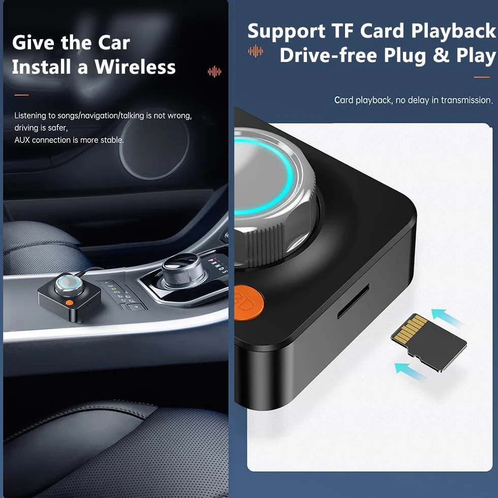 Baceyong Odbiornik Bluetooth 5.1, karta stereo 3D TF RCA 3,5 mm / 0,14 cala AUX Jack bezprzewodowy adapter, do wzmacniacza głośnika, cyfrowego zestawu audio samochodowego