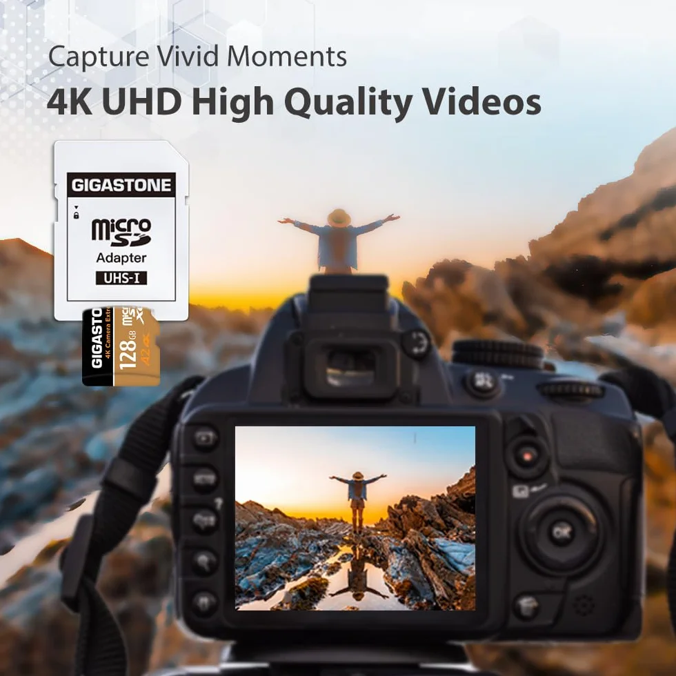 [5-letnia bezpłatna odzyskiwanie danych] GIGASTONE karta micro SD 128 GB, kamera 4K Extreme, karta pamięci MicroSDXC do przełącznika, GoPro, kamery akcji, DJI, R/W do 100/50 MB/s, UHS-I U3 A2 V30 C10