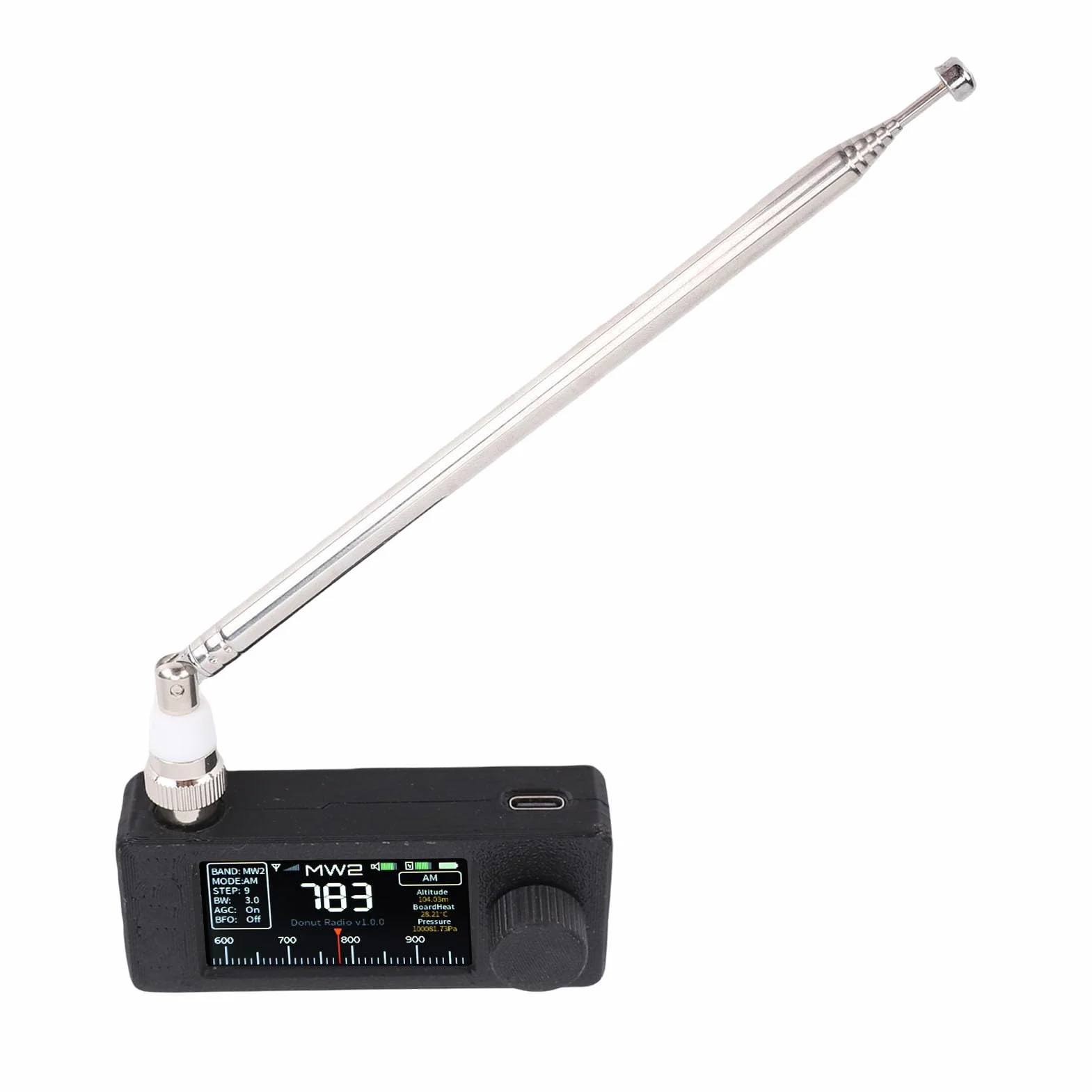 Bewinner SI4732 Przenośny Odbiornik Radiowy z Ekranem IPS 1,9 Cala, Pełne Pasmo AM FM LSB Obsługa USB, Antena Teleskopowa, 10H Bateria do Podróży, Awaryjna (BLACK)