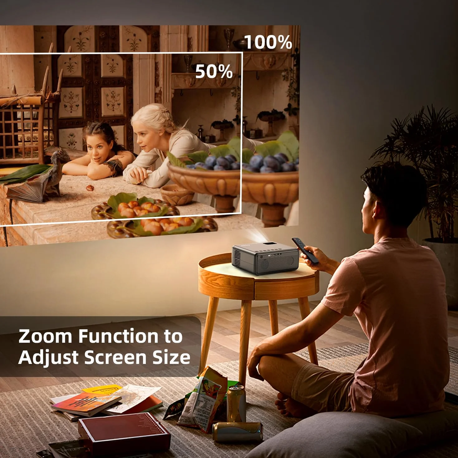 FUDONI Projektor z obsługą WiFi i Bluetooth 4K, ulepszone zewnętrzne projektory filmowe 16000 l, natywny 1080p FHD, projektor wideo do kina domowego, kompatybilny z HDMI/USB/iOS/Android/Windows/TV