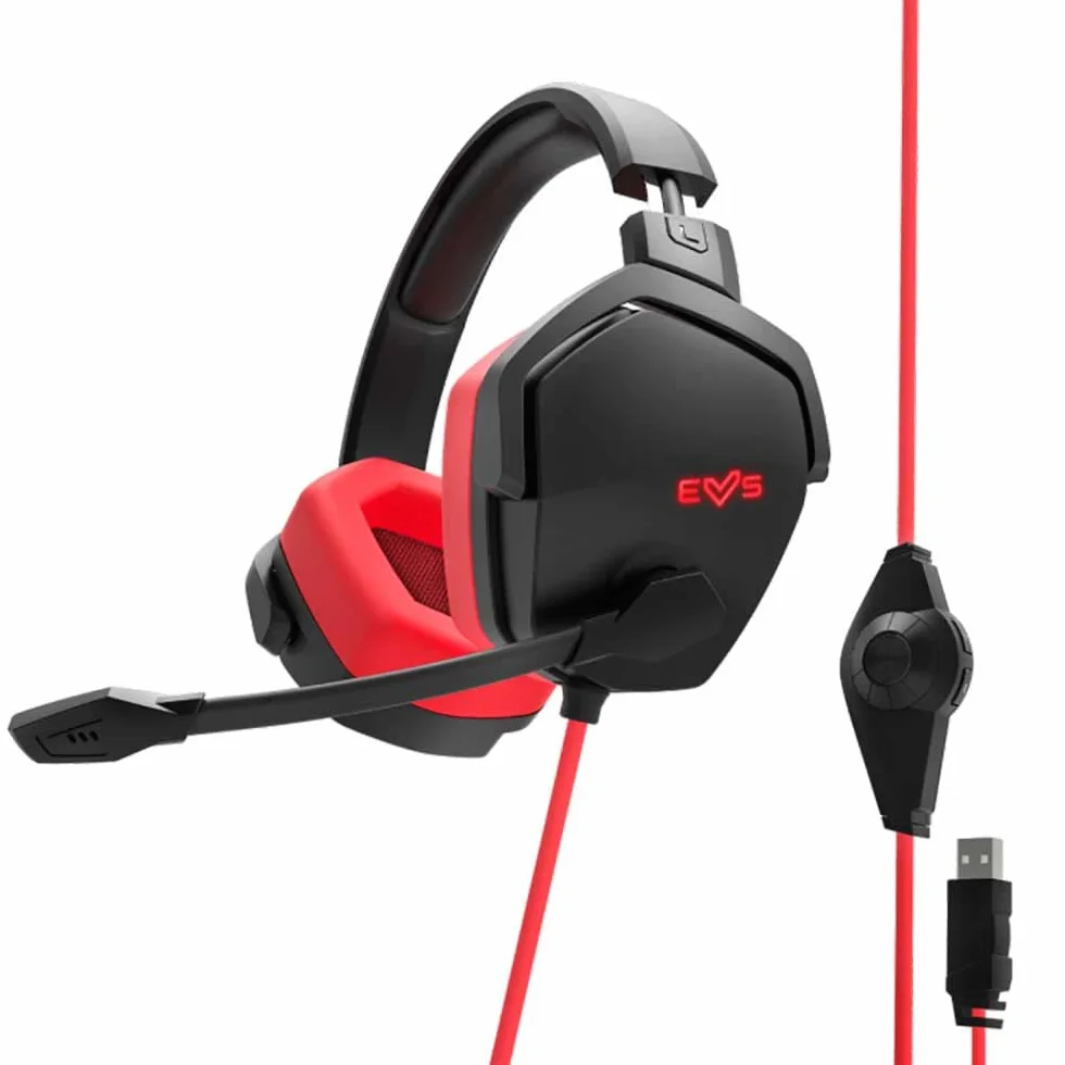 Energy Sistem ES Gaming Headset ESG 4 Surround 7.1 Red Zestaw słuchawkowy Gamer Kaski na PC z wkładkami LED (LED, dźwięk przestrzenny 7.1, Skórzane wkładki douszne)- Czerwony