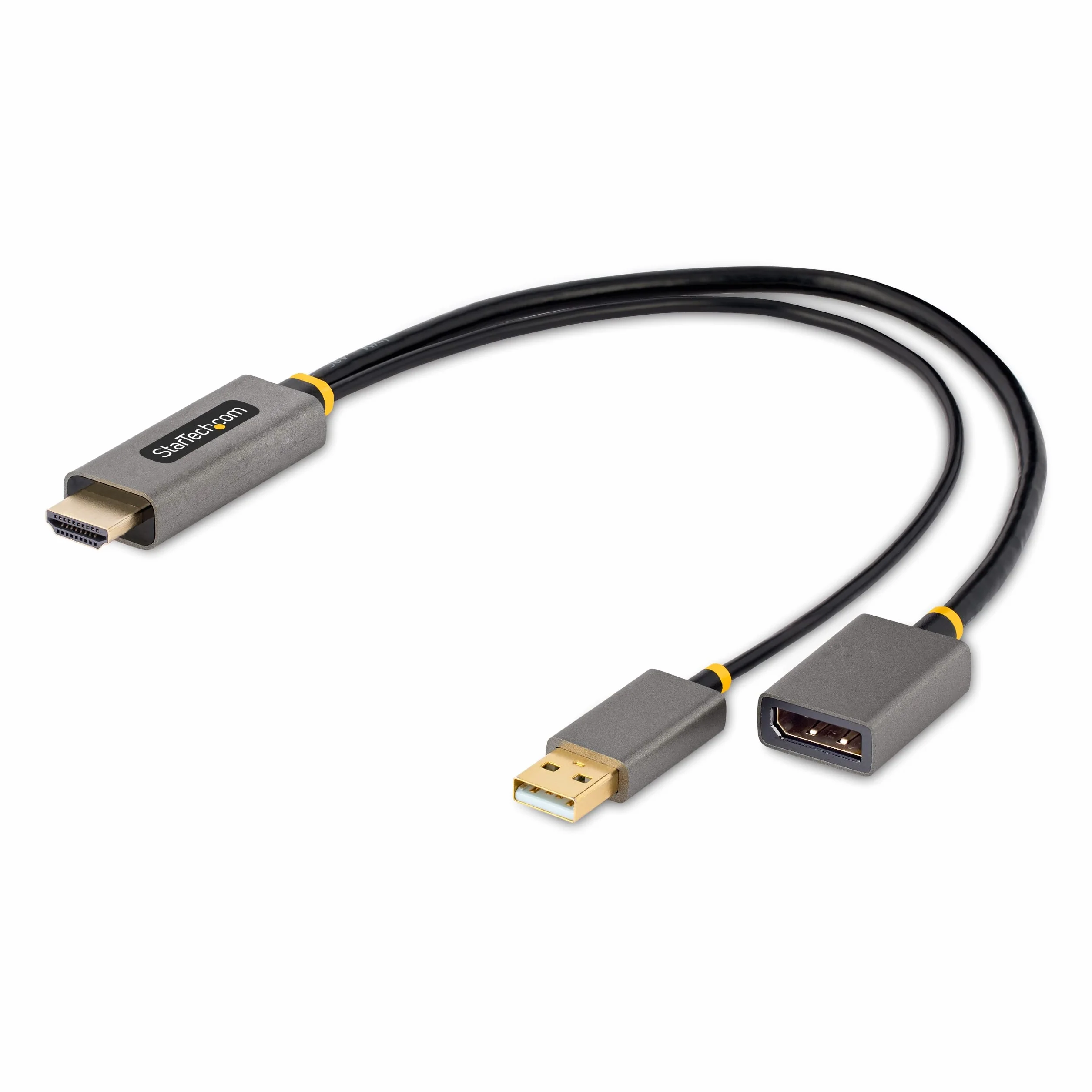 StarTech adapter/kabel HDMI na DisplayPort, aktywny konwerter HDMI 2.0 na DP 1.2, HDR, zasilanie magistralą USB, źródło HDMI do DisplayPort monitora do laptopów/PC (128-HDMI-DISPLAYPORT), szary