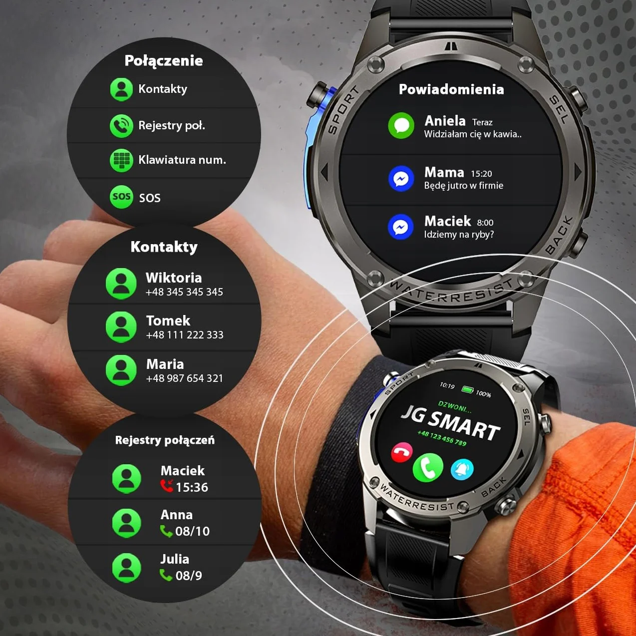 SMARTWATCH MĘSKI GPS WODOODPORNY IP69 MENU PL SPORT ROZMOWY SMART WATCH PL