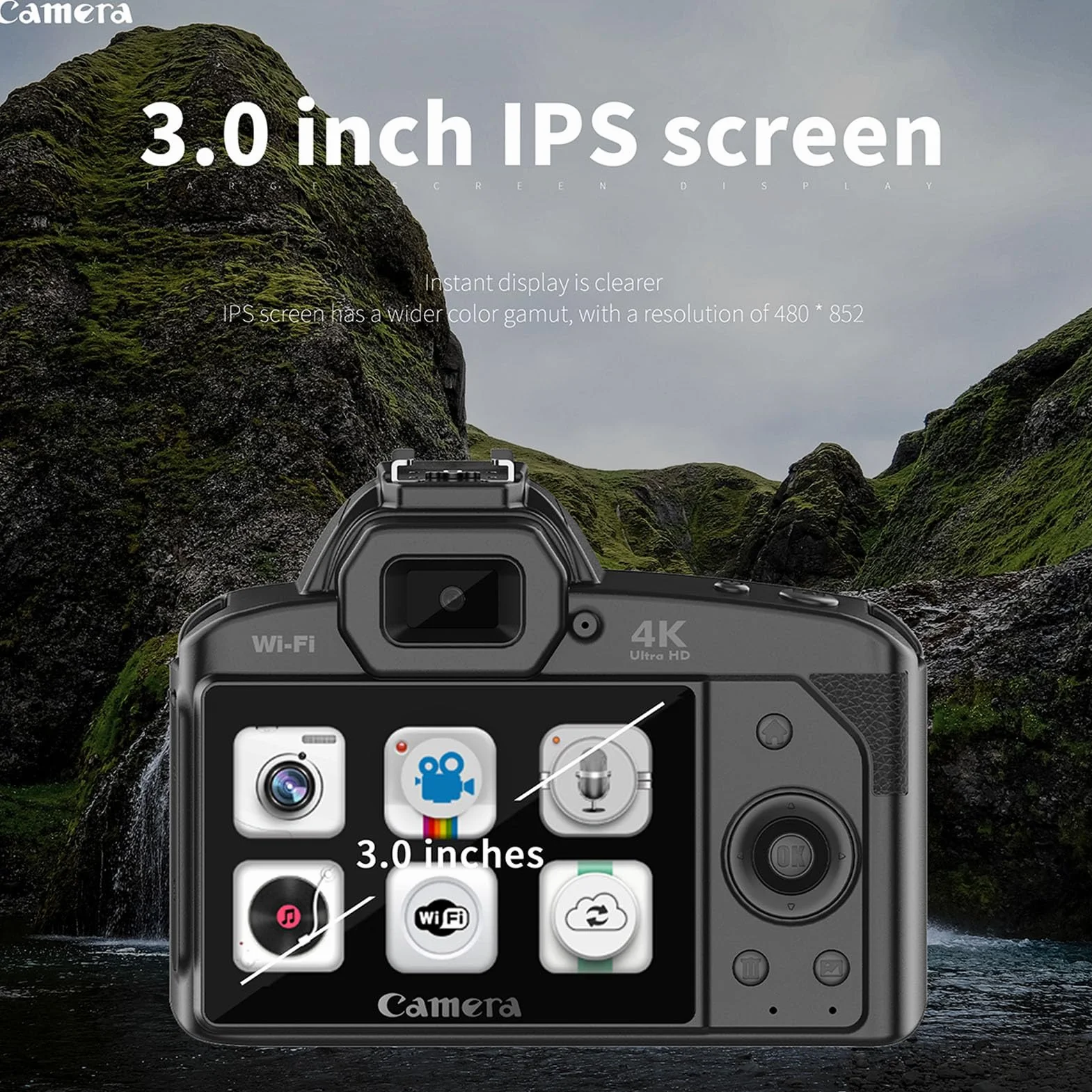 Cyfrowy Aparat Fotograficzny, Kamera do Vlogowania 4K 64MP na YouTube z Wi-Fi, 3-calowy Aparat do Selfie z Tyłu i Przodu, 16-krotny Zoom Cyfrowy, Obiektyw Makro 62 Mm, 4000 MAh