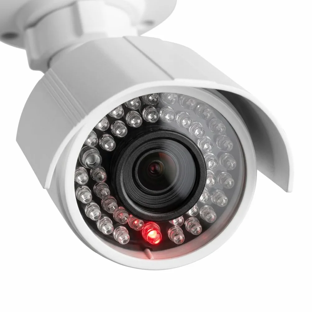 O&W Security Atrapa kamery do monitoringu – Dummy kamera CCTV z obiektywem, migającą diodą LED i czujnikiem ruchu, obudowa chroniąca przed warunkami atmosferycznymi z dachem przeciwdeszczowym