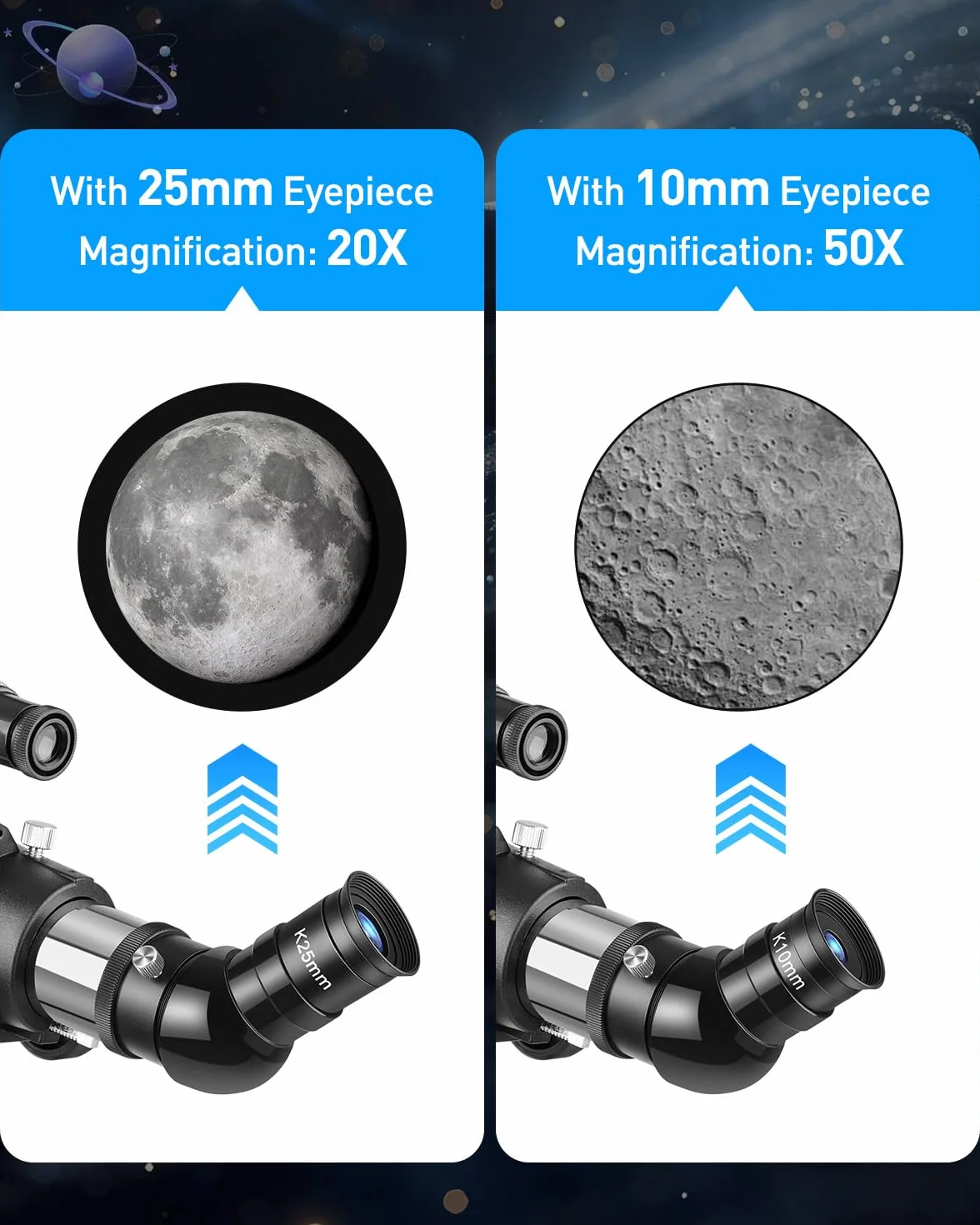 Teleskopowy refraktor astronomiczny 90/600 mm ze statywem aluminiowym – kompletny zestaw z 2 okularami (10 mm i 25 mm), 3 x soczewka Barlow, adapter do smartfona i torba do przenoszenia