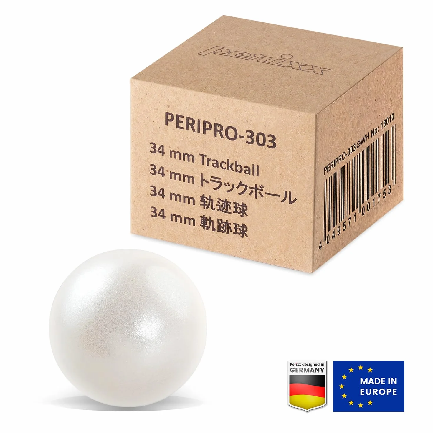 Perixx PERIPRO-303 GWH mały trackball 1,34 cala zapasowa piłka błyszcząca biel