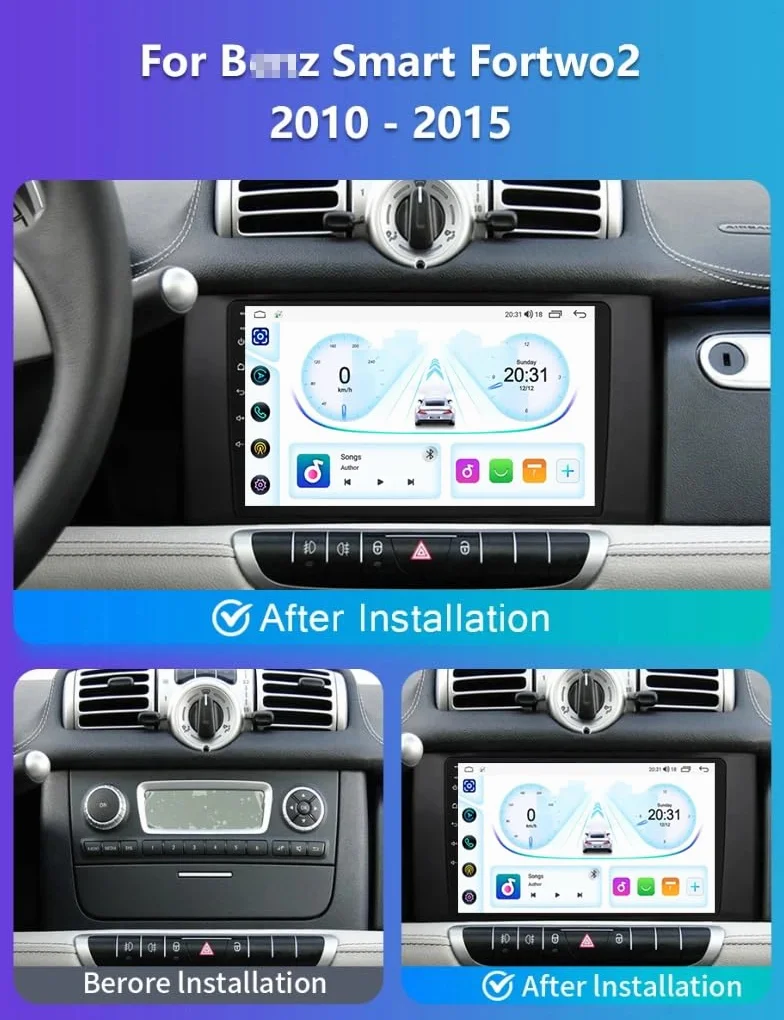 9-calowy dotykowy radio GPS dla Smart Fortwo 2 2010-2015, obsługuje BT WiFi Mirror Link 4G sterowanie z kierownicy(HM608 8 Core 4G+Wifi 4+64GB)
