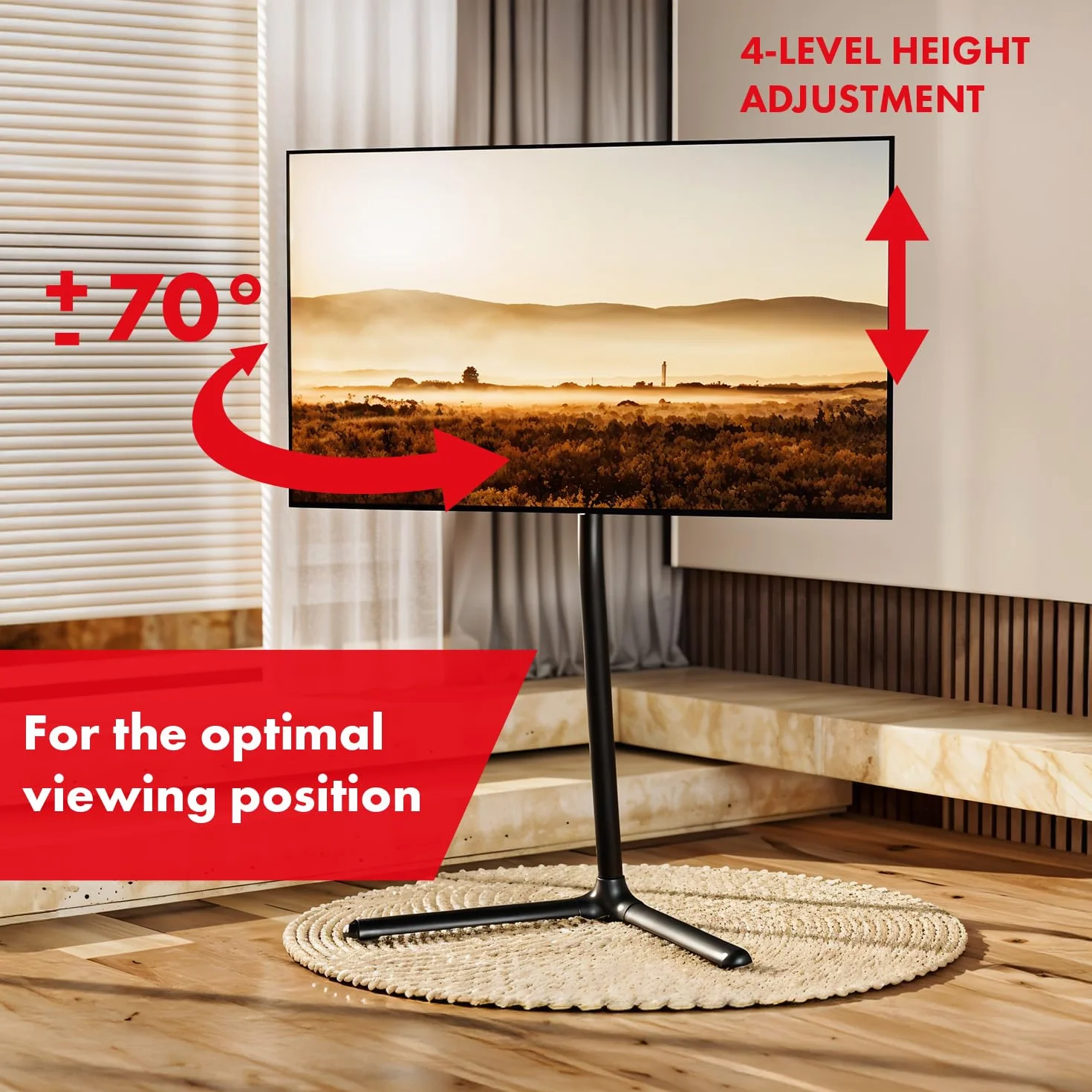 Maclean VESA 200 x 200 – 400 x 400 cm, regulacja wysokości, zarządzanie kablami, uchwyt na telewizor i monitory, stabilna podstawa do elastycznego pozycjonowania