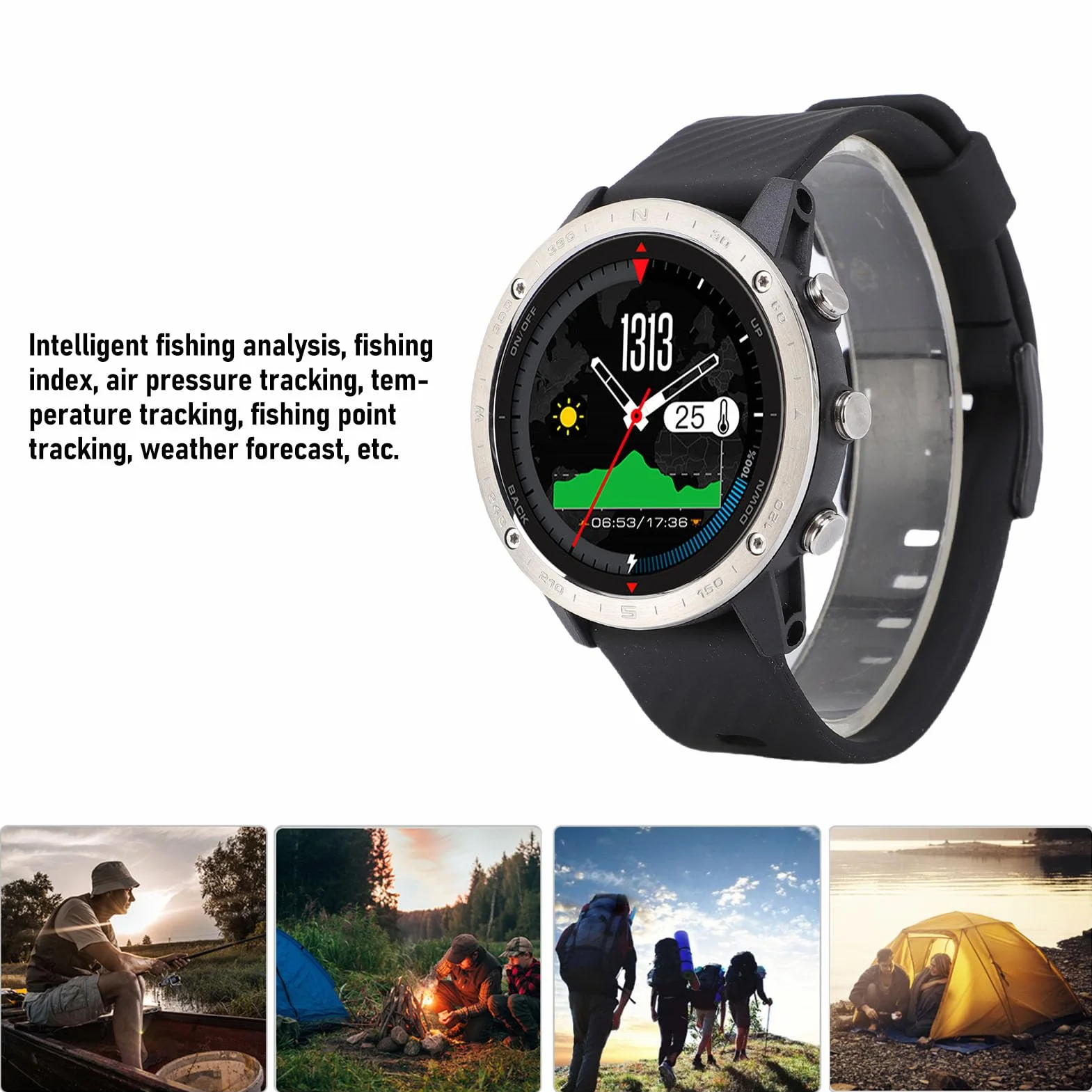 Cosiki Running Watch, Lekki 320 MAh Solidne Wodoodporne Okrągły Inteligentny Zegarek do Pieszych Wędrówek (BLACK)