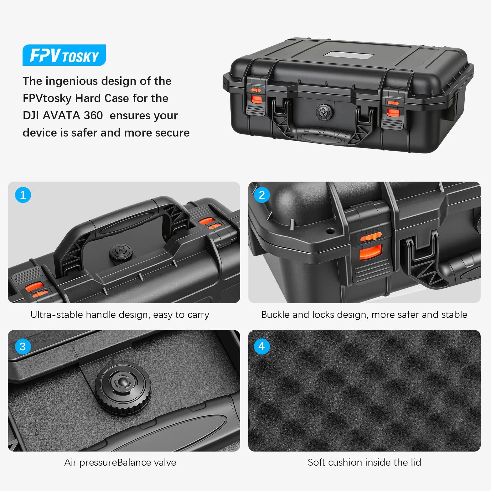 FPVtosky Wodoodporne twarde etui do DJI Avata 360 Motion Fly More Combo – pasuje do gogli N3, RC Motion 3, RC 2/FPV Remote Controller 3, Charging Hub i 3 baterii (tylko etui)