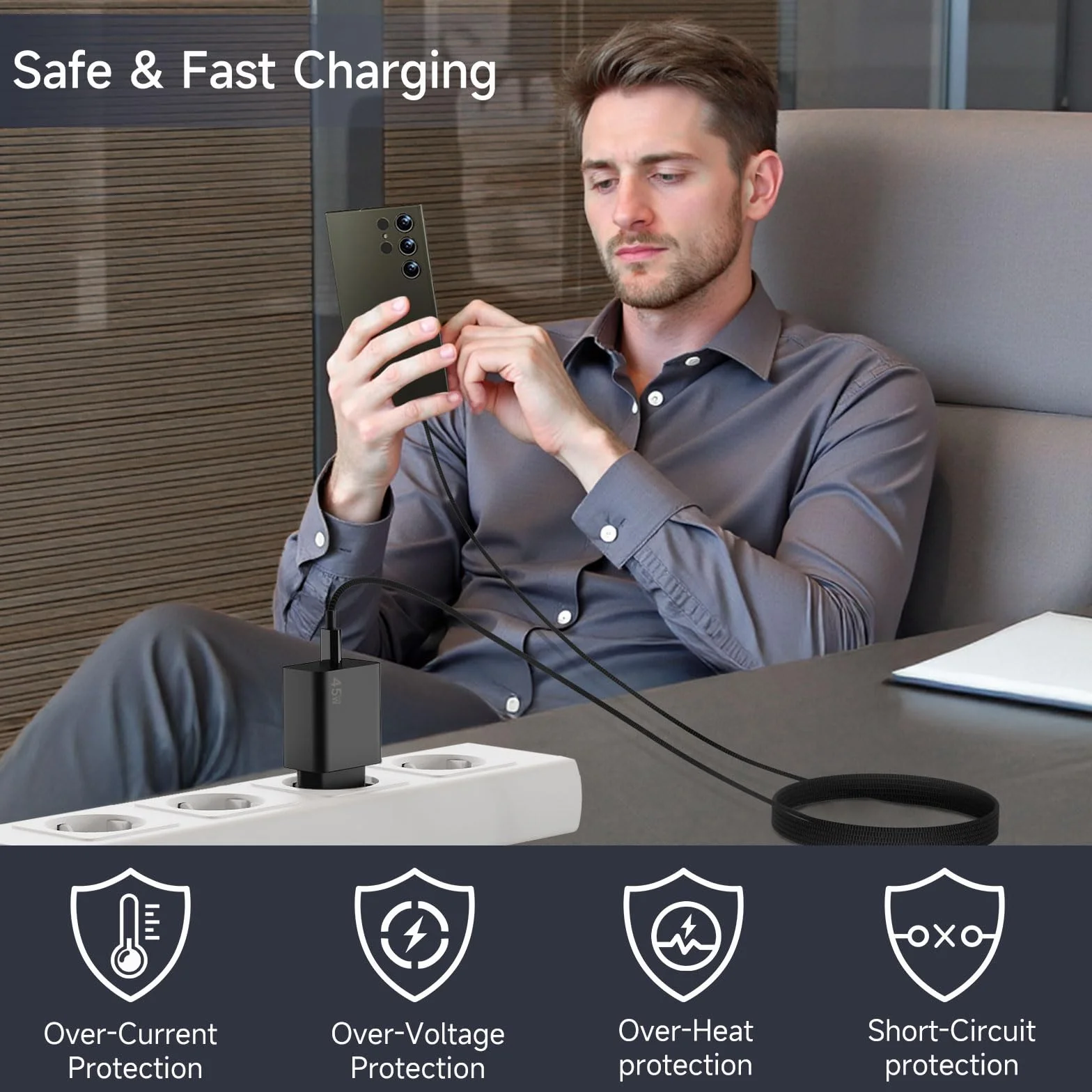 45W Szybka Ładowarka USB-C, Ładowarka USB C 45W i Kablem Ładowania Typu C 2M, PD Super Fast Charger PPS GaN Power Adapter Galaxy S25/S24/S23/A55, Phone 17/16/15/Pro Max - Czarny