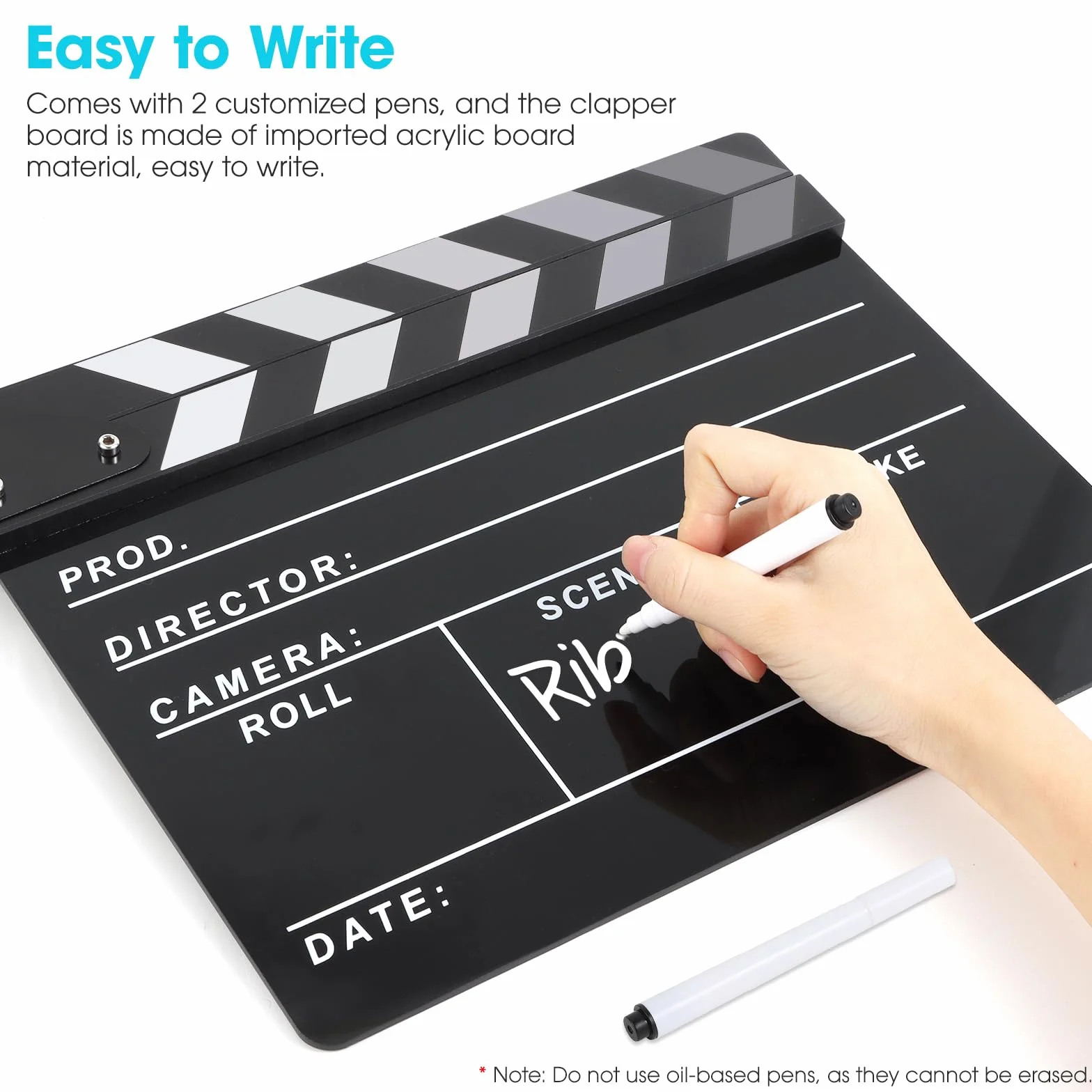 Reżyserzy filmowi Clapboard, Move Slate Photography Video TV Cut Action Scene Akrylowe rekwizyty z magnetyczną gumką do tablicy, dwa niestandardowe długopisy, ściereczka do czyszczenia i klucz