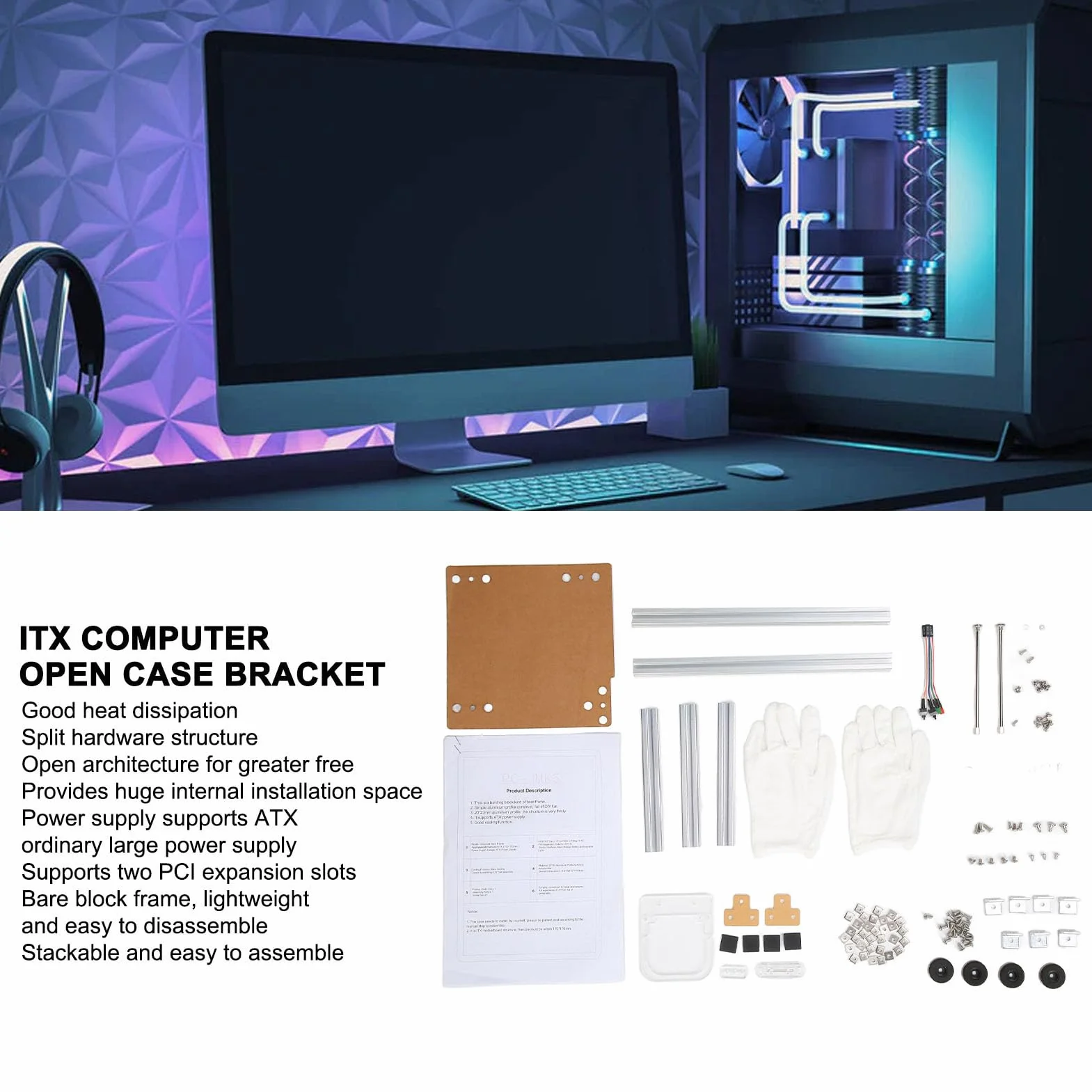 KIMISS Otwarty Wspornik Komputera ITX, Aluminiowe Konstrukcje Ramowe, Płyty Główne ATX/ITX, Doskonała Konstrukcja Rozpraszania Ciepła (SILVER)