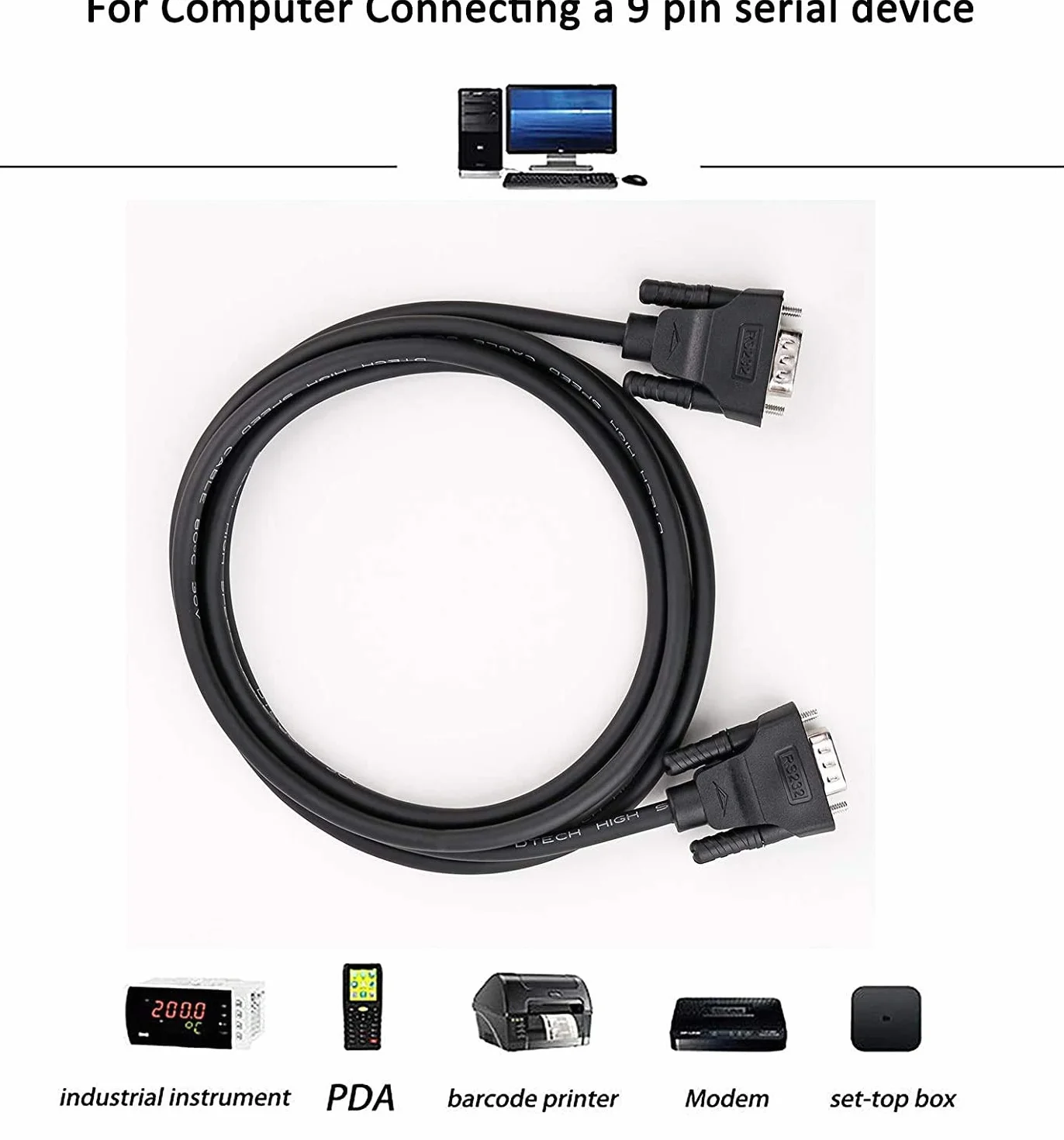 DTECH DB9 RS232 kabel szeregowy wtyczka kabel zerowy kabel modemowy pełny Handshake 7-przewodowy zwrotnica częstotliwości do komunikacji danych (3 m, czarny)