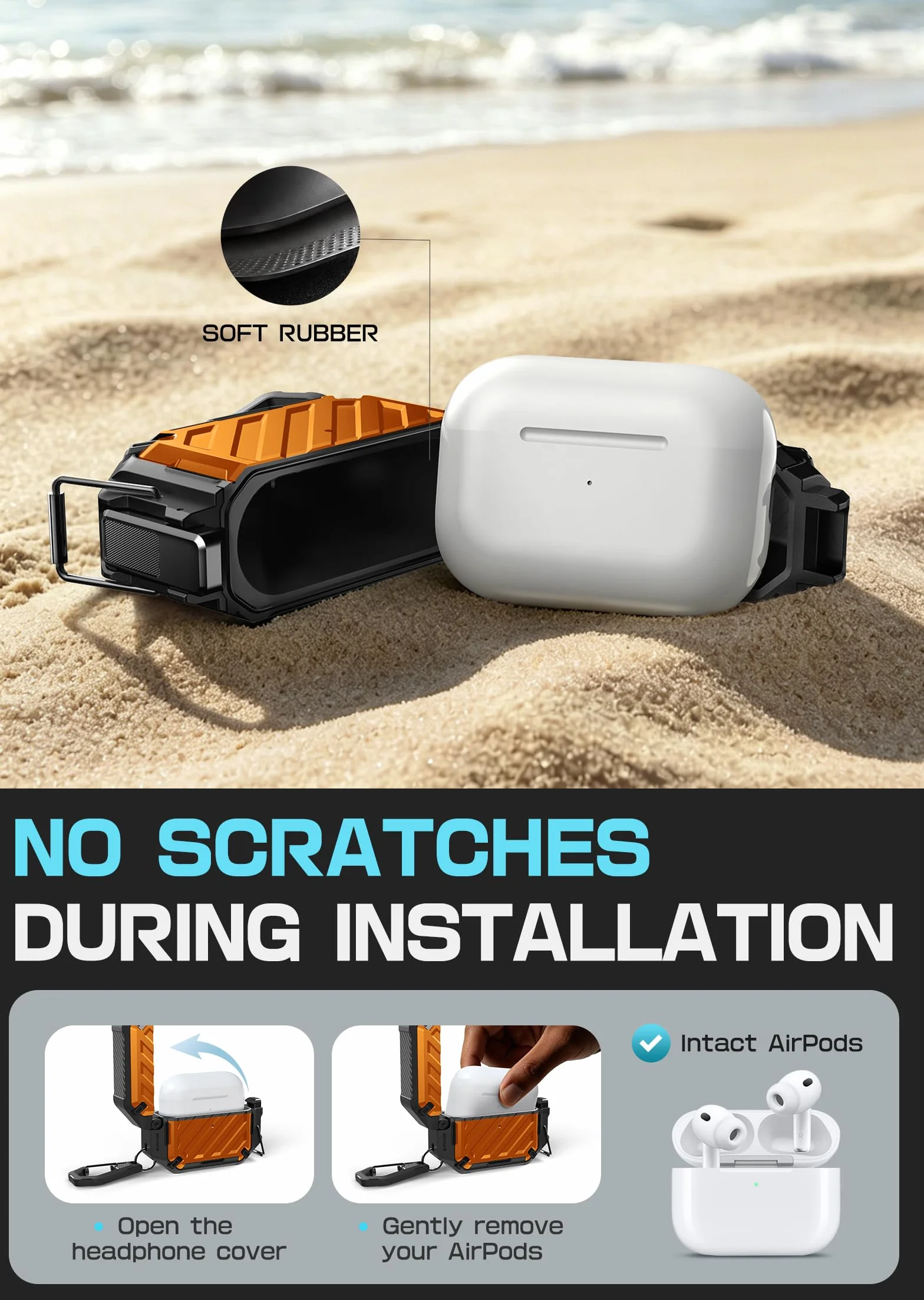 SUPCASE Etui do AirPods Pro 3 (wersja 2025) z zamkiem i karabińczykiem (Unicorn Beetle Pro), [wodoodporność IP68] [ochrona klasy wojskowej] [obsługuje bezprzewodowe ładowanie] twarda obudowa (koralowa
