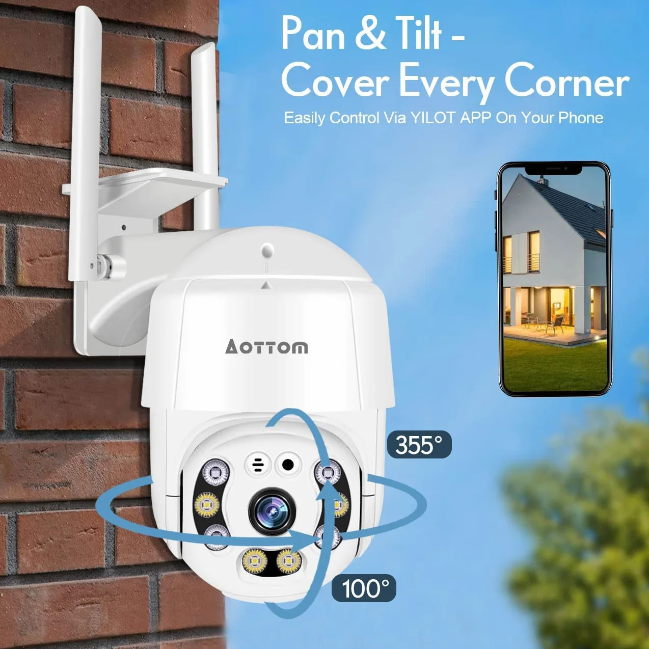 Zewnętrzna kamera monitorująca, 1080P WLAN IP kamera outdoor PTZ kopułowa, kamera bezpieczeństwa z czujnikiem ruchu, widoczność w nocy 40 m, 2-drożne audio, wodoszczelność IP66, aplikacja YI Lot