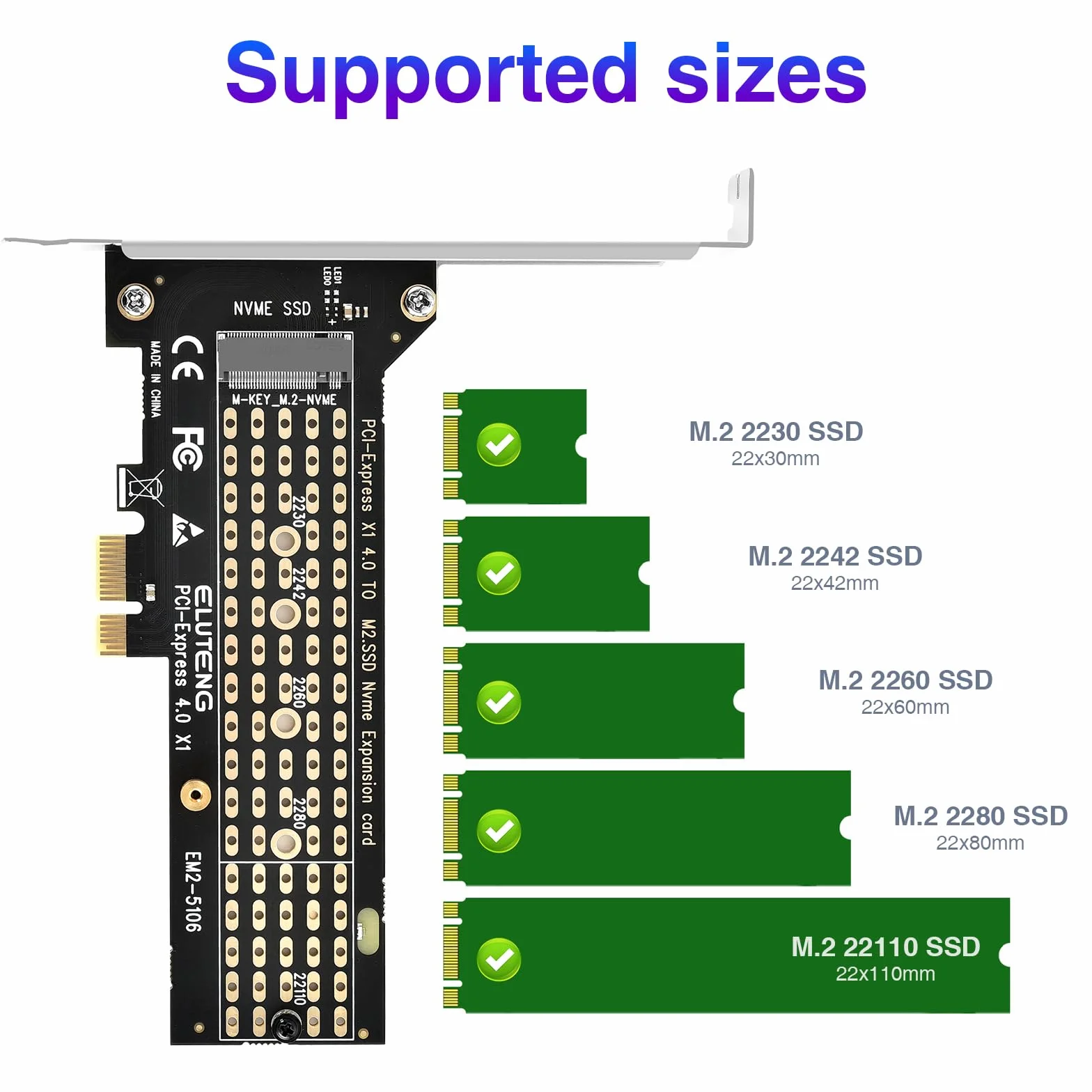 ELUTENG Adapter M.2 NVMe zu PCIe 4.0, 16 Gbp M.2 NVMe na PCIe X1 dla SSD M-Key 2230-2280
