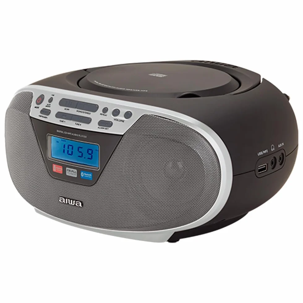Aiwa BBTU-400SL: przenośne radio CD z Bluetooth i USB, kolorowy wyświetlacz, RDS, FM PLL, funkcja budzika, kolor: srebrny